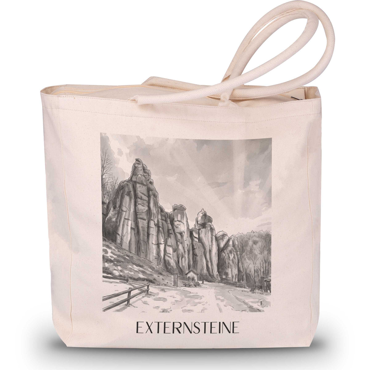 Externsteine Shopping Tasche - Detmold - Deutschland Tote Bag - Einkaufstasche im Aquarell Schwarz-Weiß Stil - favplace