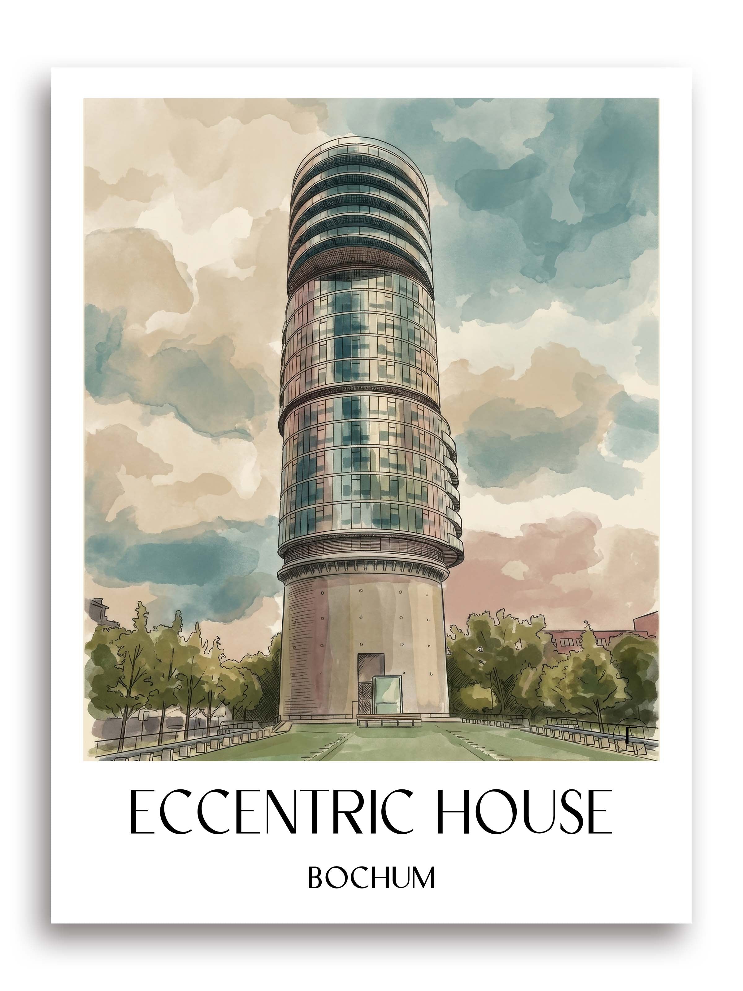 Exzenterhaus Poster - Bochum - Deutschland Kunstdruck - Aquarell von A4 bis A1 - favplace