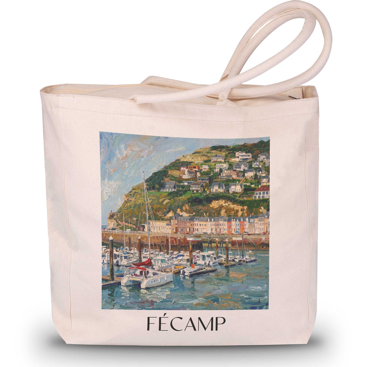 Fécamp Shopping Tasche - Côte d'Albâtre - Frankreich Tote Bag - Einkaufstasche im Ölgemälde Stil - favplace