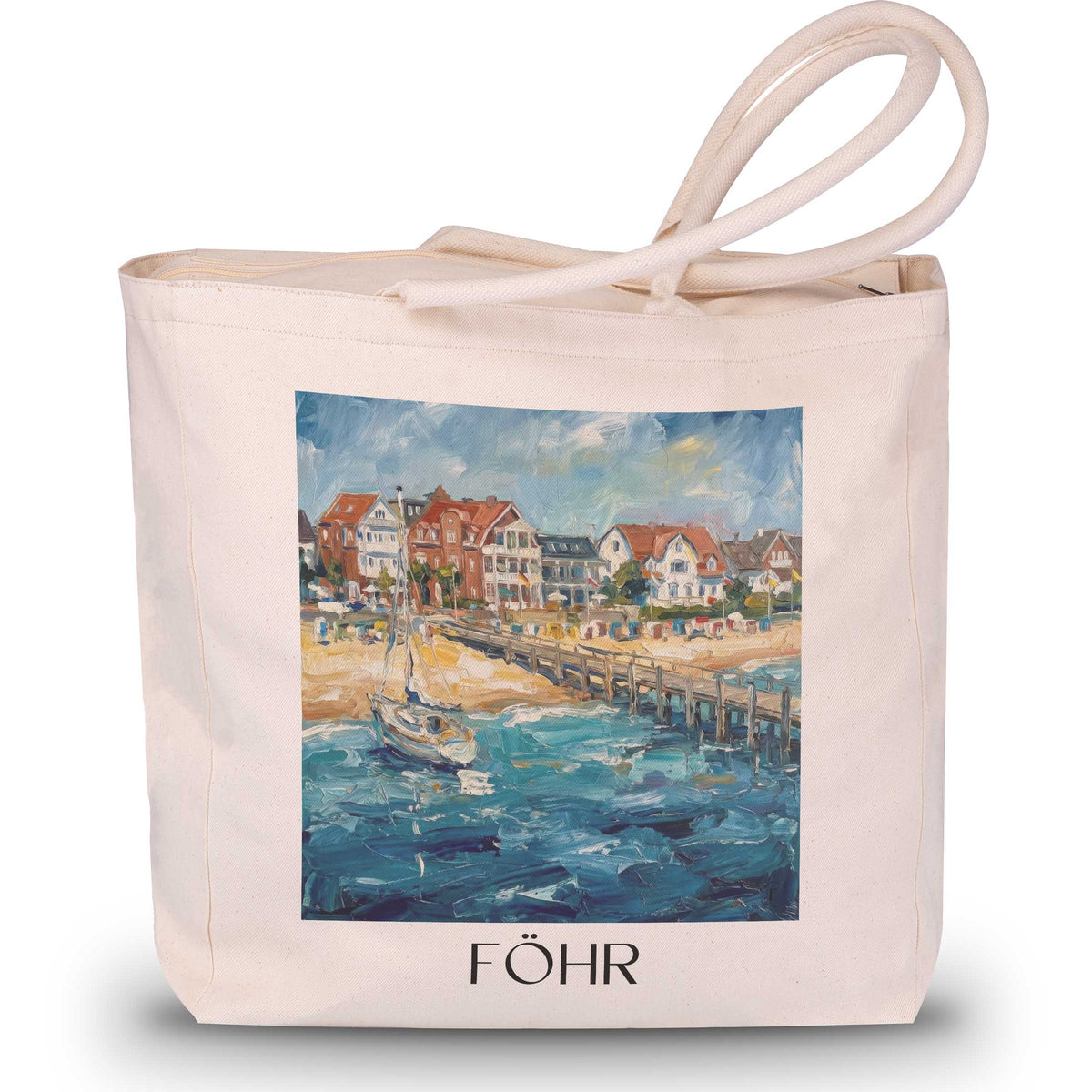 Föhr Shopping Tasche - Schleswig-Holstein - Deutschland Tote Bag - Einkaufstasche im Ölgemälde Stil - favplace