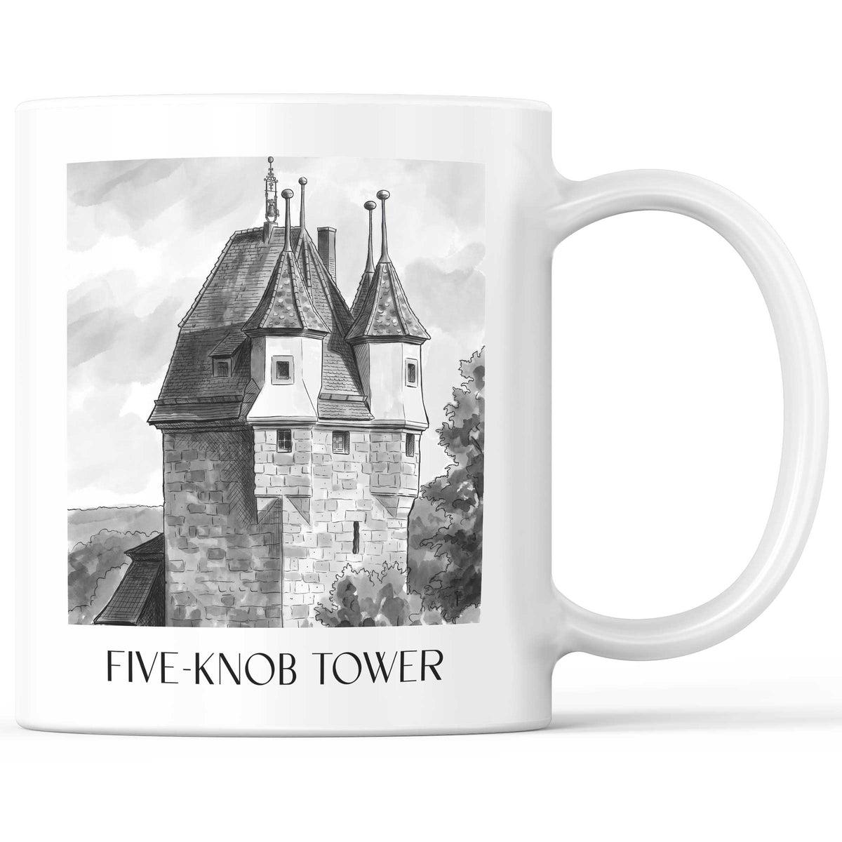Fünfknopfturm Kaffeebecher - Schwäbisch Gmünd - Deutschland Becher - Kaffeetasse im Aquarell Schwarz-Weiß Stil - favplace