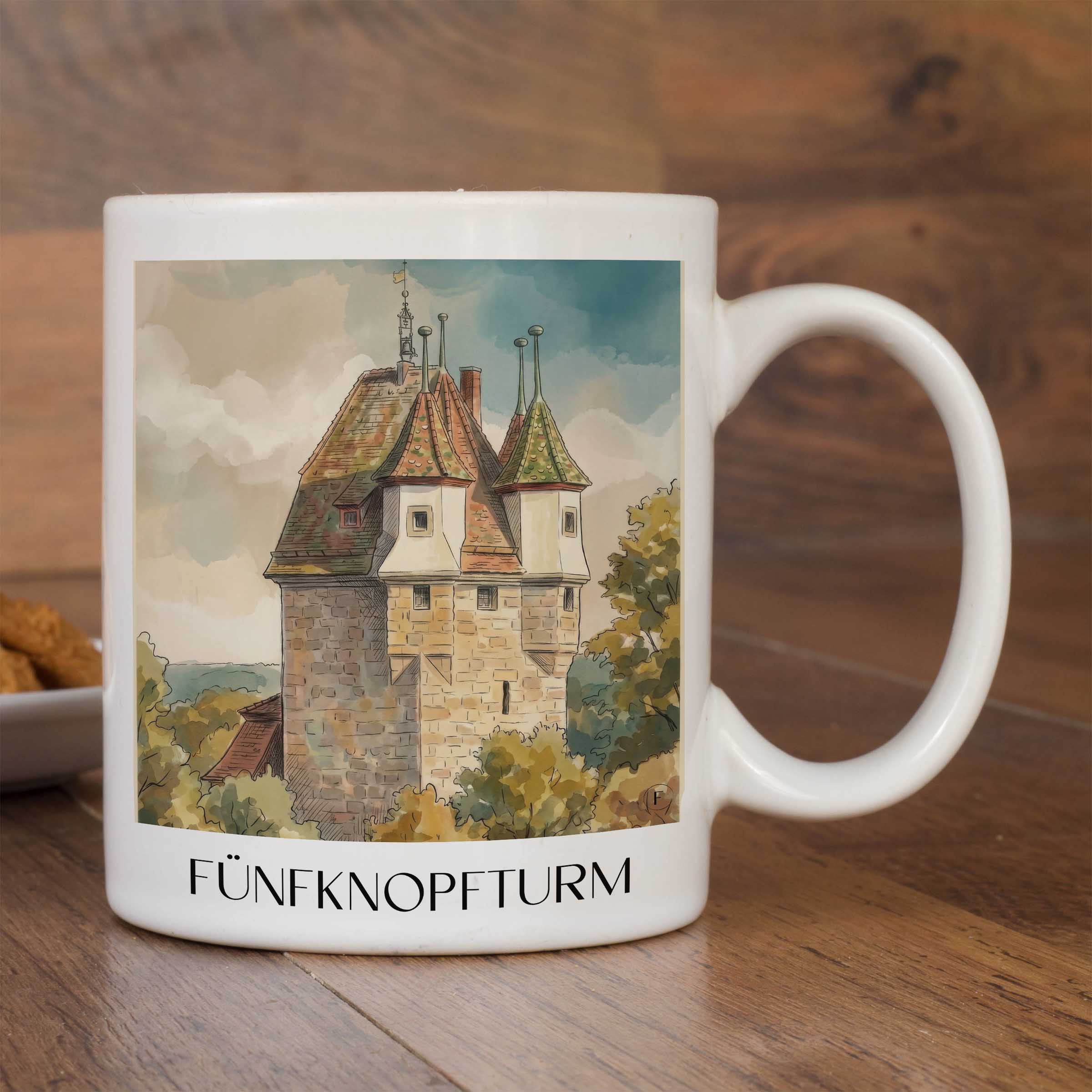 fünfknopfturm-schwäbisch-gmünd-deutschland-kaffeebecher-aquarell