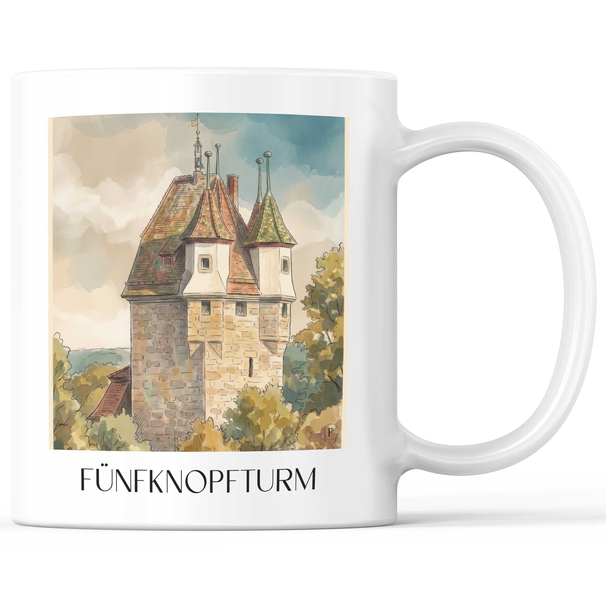 fünfknopfturm-schwäbisch-gmünd-deutschland-kaffeebecher-aquarell