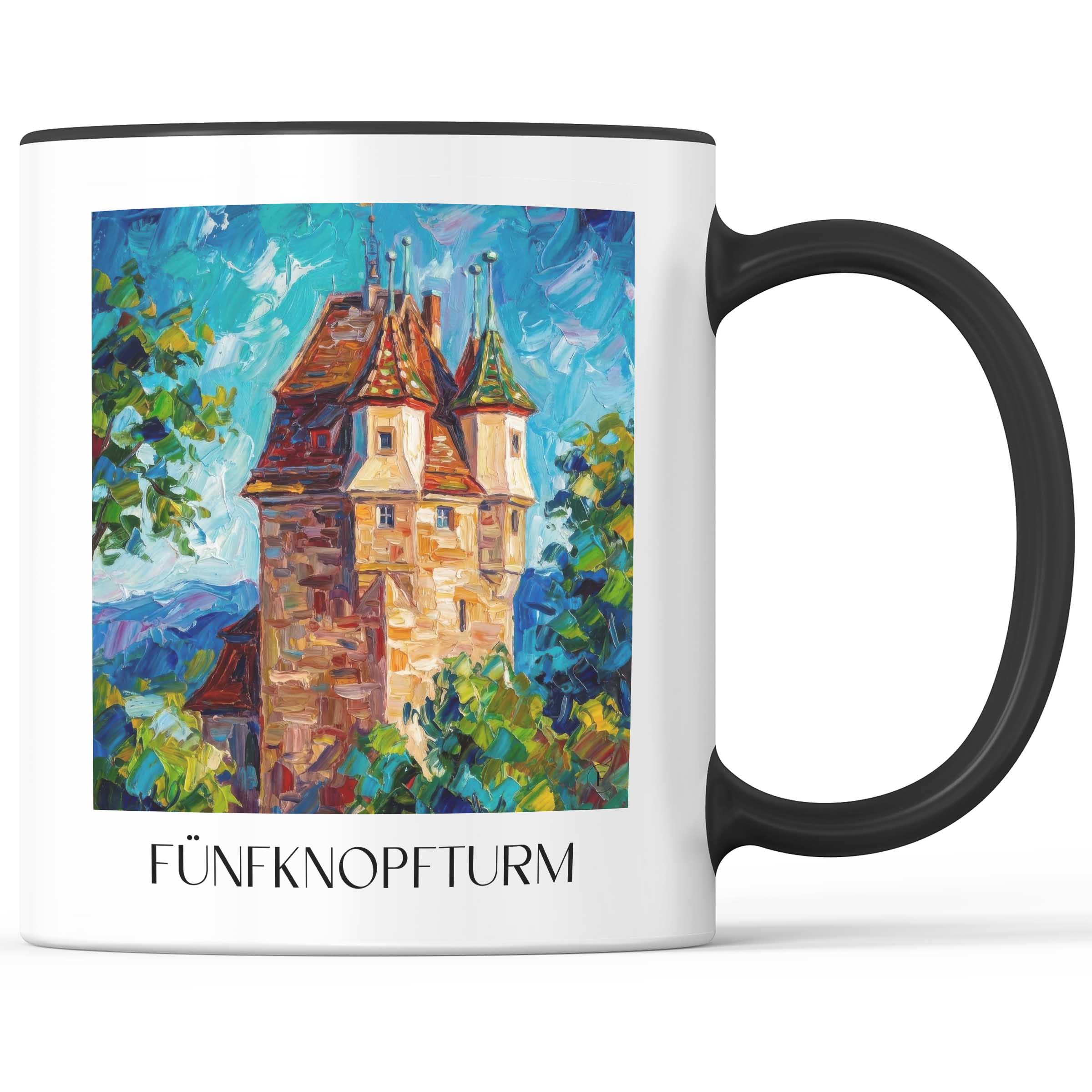 fünfknopfturm-schwäbisch-gmünd-deutschland-kaffeebecher-oil-painting-oelgemaelde