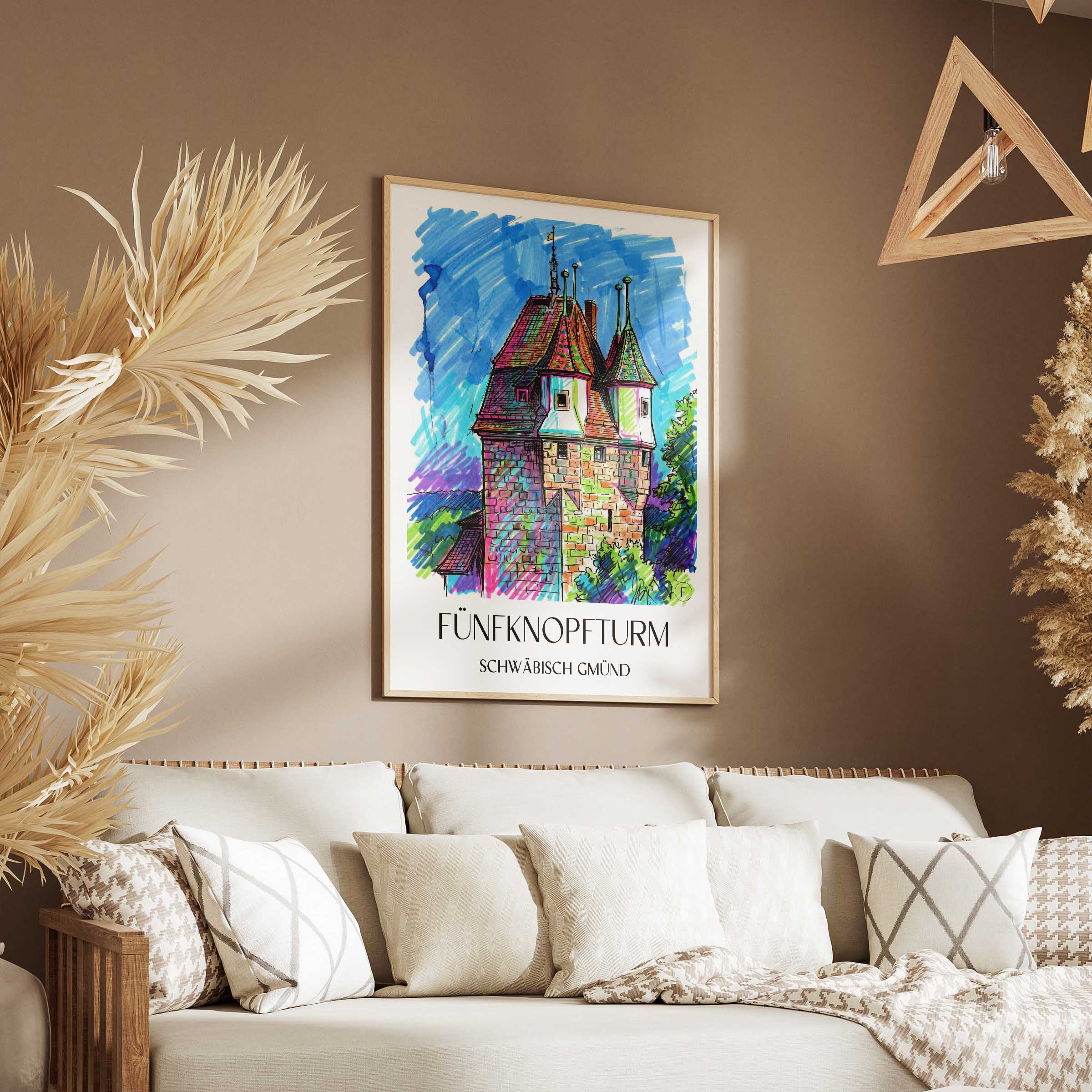 fünfknopfturm-schwäbisch-gmünd-deutschland-poster-graffiti