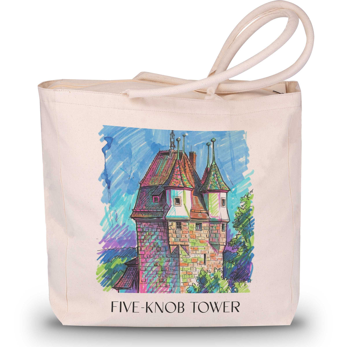 Fünfknopfturm Shopping Tasche - Schwäbisch Gmünd - Deutschland Tote Bag - Einkaufstasche im Tag Graffiti Stil - favplace
