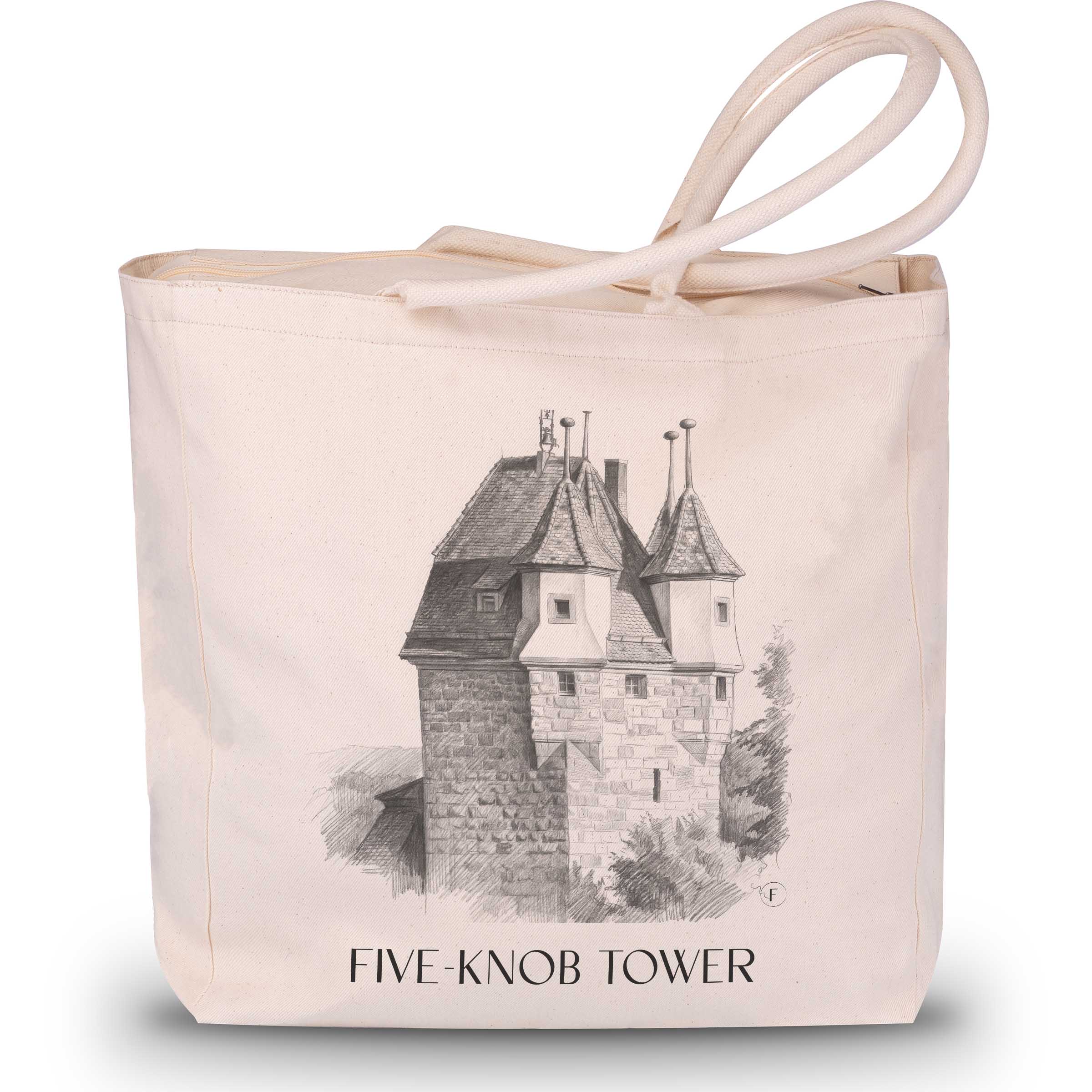 Fünfknopfturm Shopping Bag - Schwäbisch Gmünd - Germany Tote Bag - Drawing Style Shopping Bag