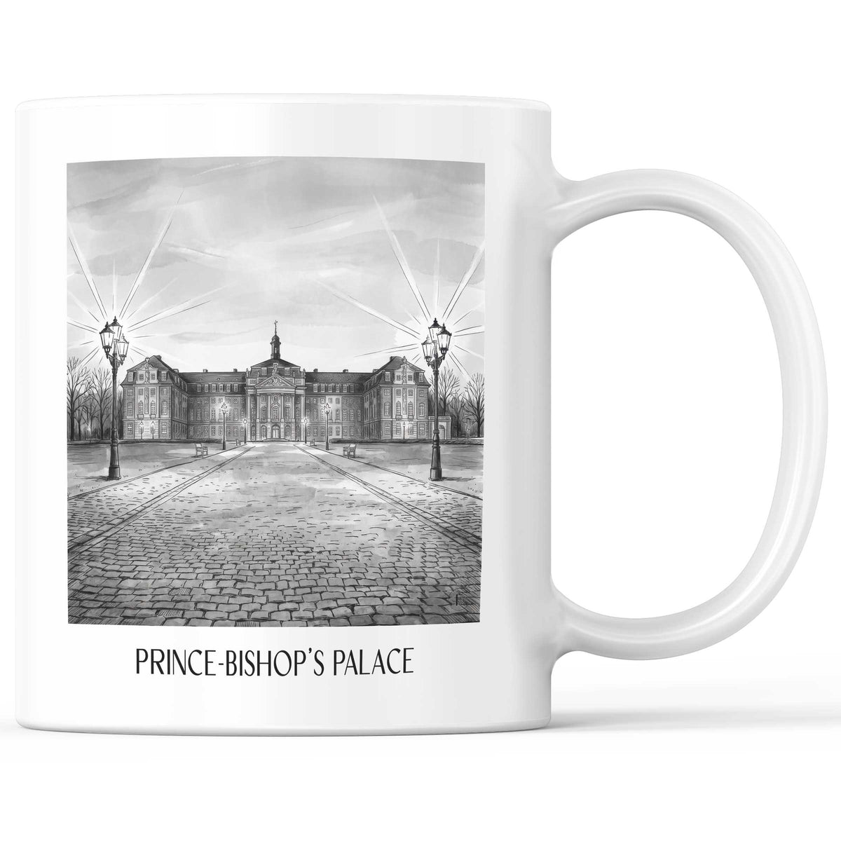 Fürstbischöfliches Schloss Kaffeebecher - Münster - Deutschland Becher - Kaffeetasse im Aquarell Schwarz-Weiß Stil - favplace