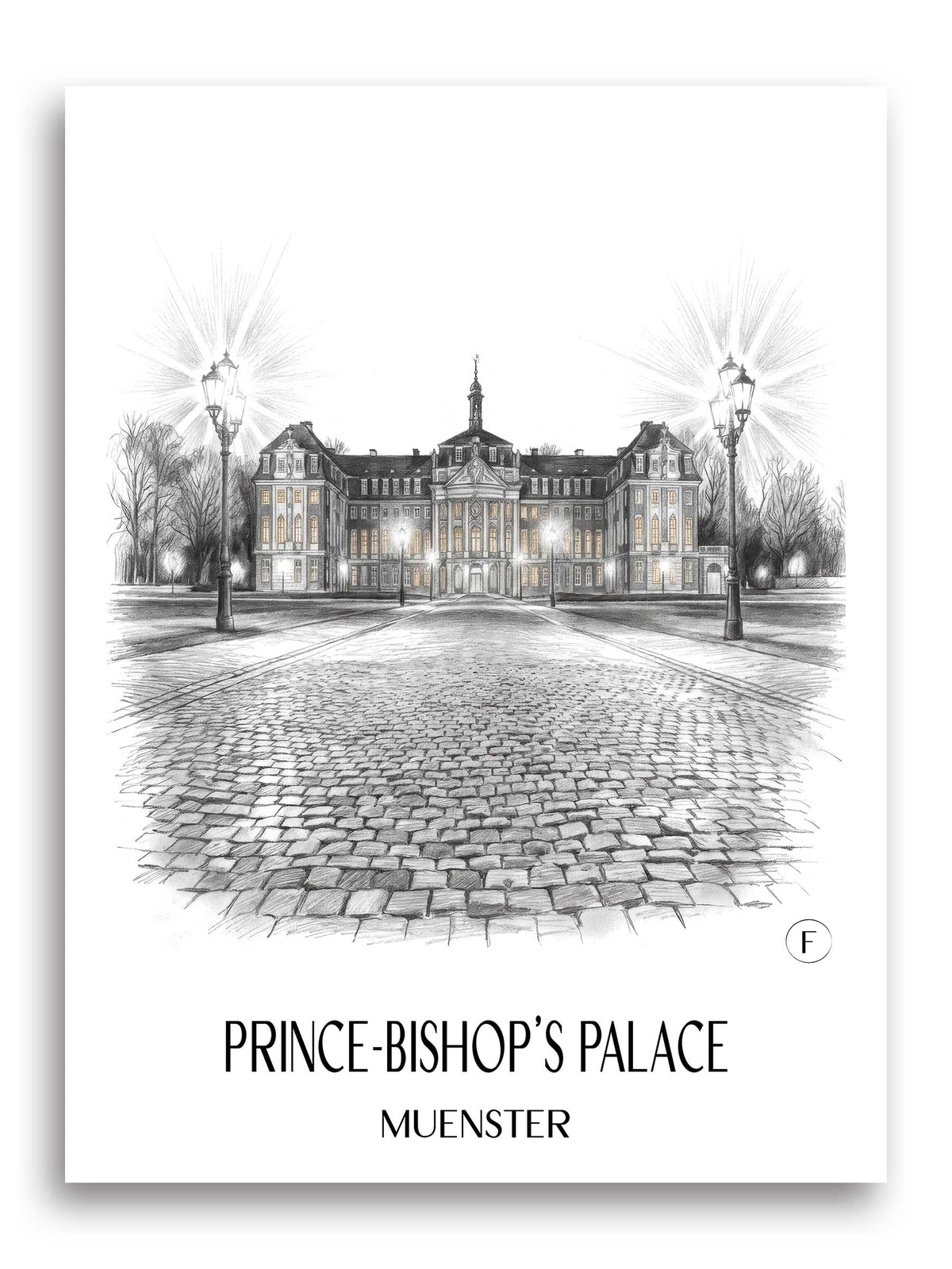Fürstbischöfliches Schloss Poster - Münster - Deutschland Kunstdruck - Zeichnung von A4 bis A1 - favplace
