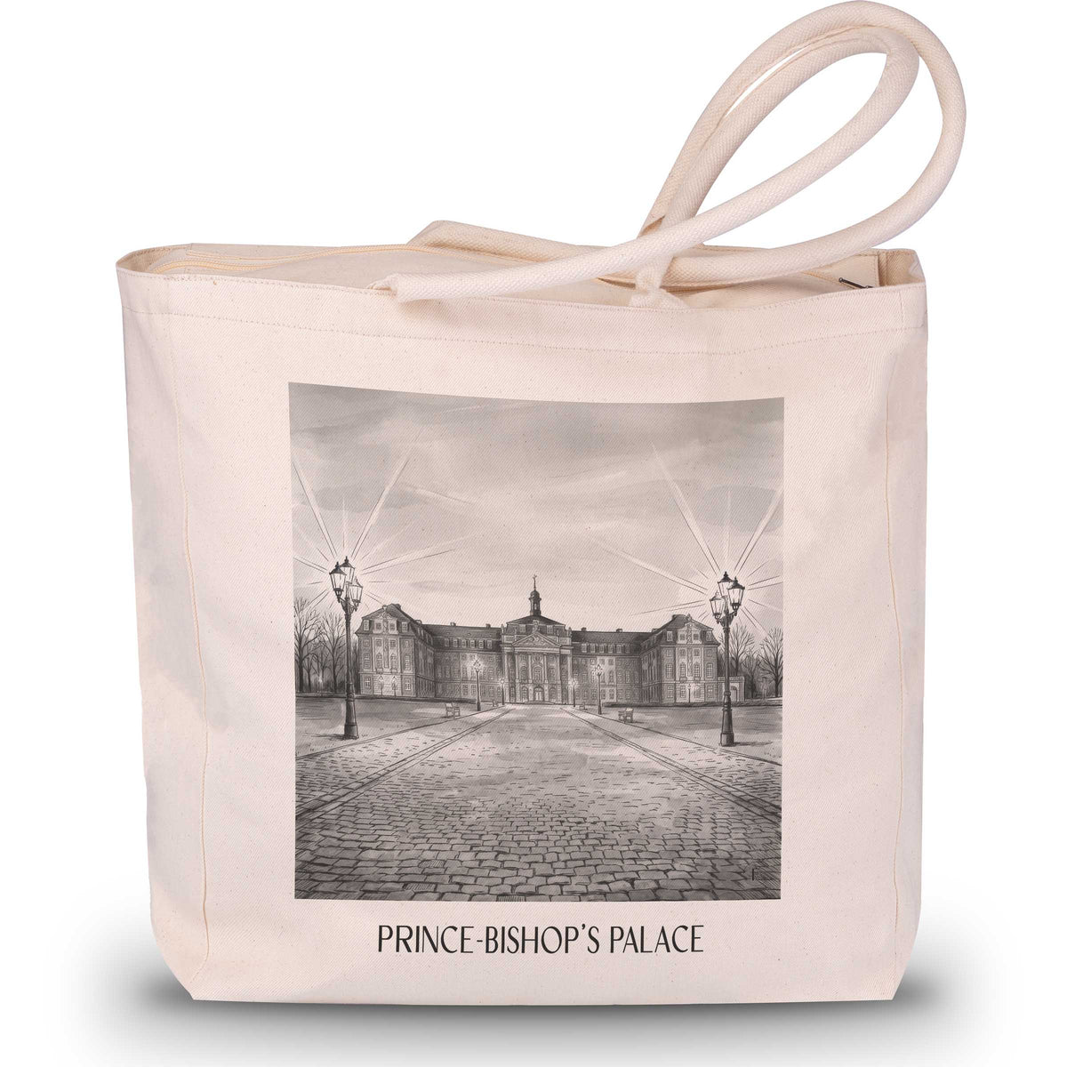 Fürstbischöfliches Schloss Shopping Tasche - Münster - Deutschland Tote Bag - Einkaufstasche im Aquarell Schwarz-Weiß Stil - favplace