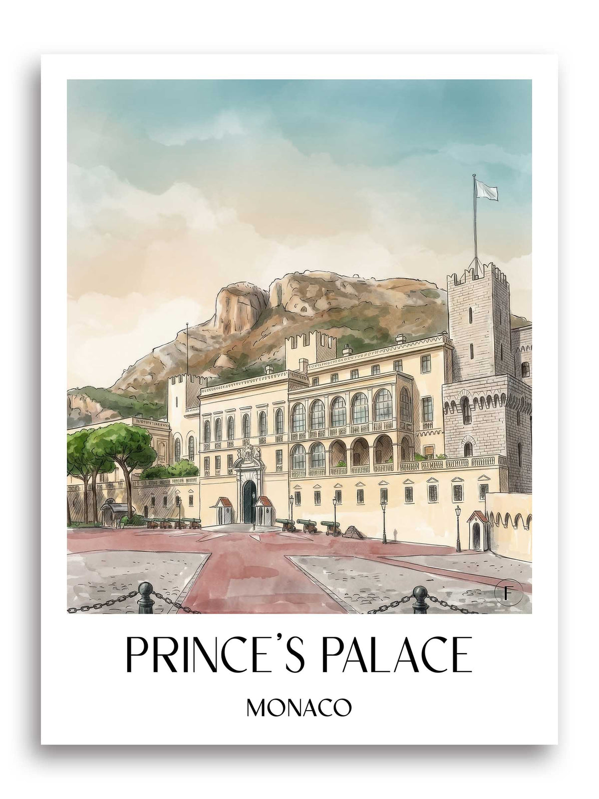 Fürstenpalast Poster - Monaco - Monaco Kunstdruck - Aquarell von A4 bis A1 - favplace