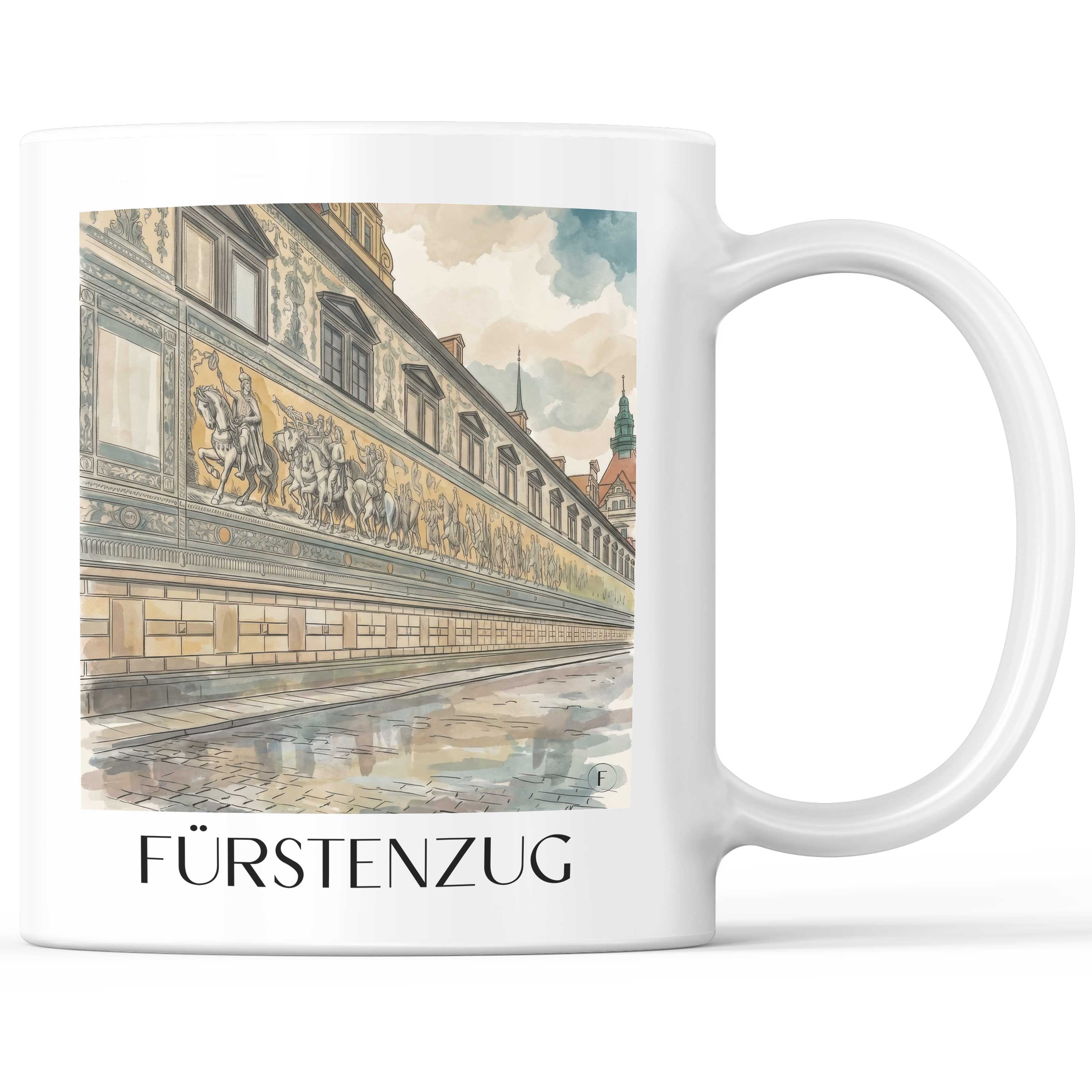 Fürstenzug Kaffeebecher - Dresden - Deutschland Becher - Kaffeetasse im Aquarell Stil - favplace