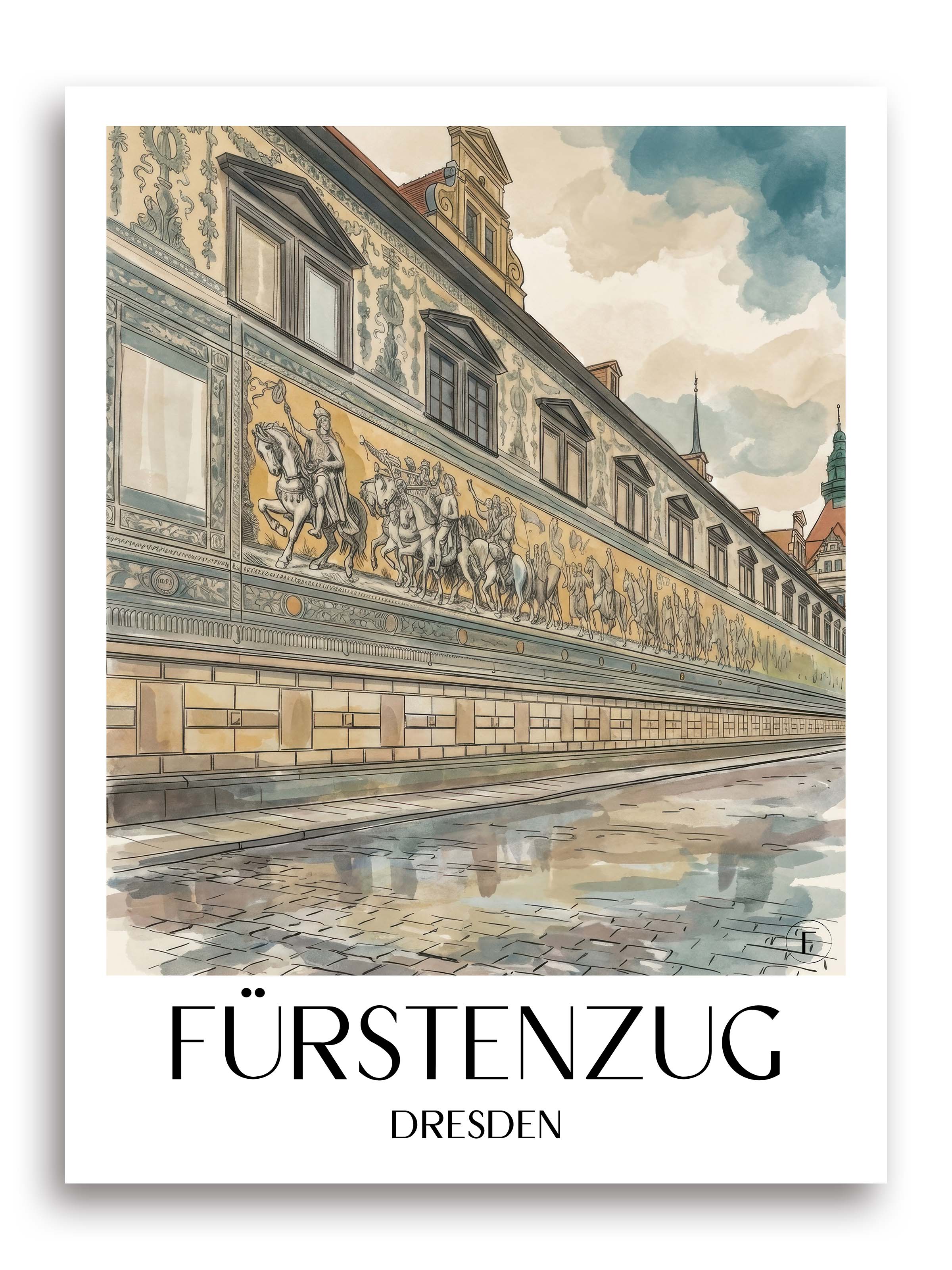 Fürstenzug Poster - Dresden - Deutschland Kunstdruck - Aquarell von A4 bis A1 - favplace