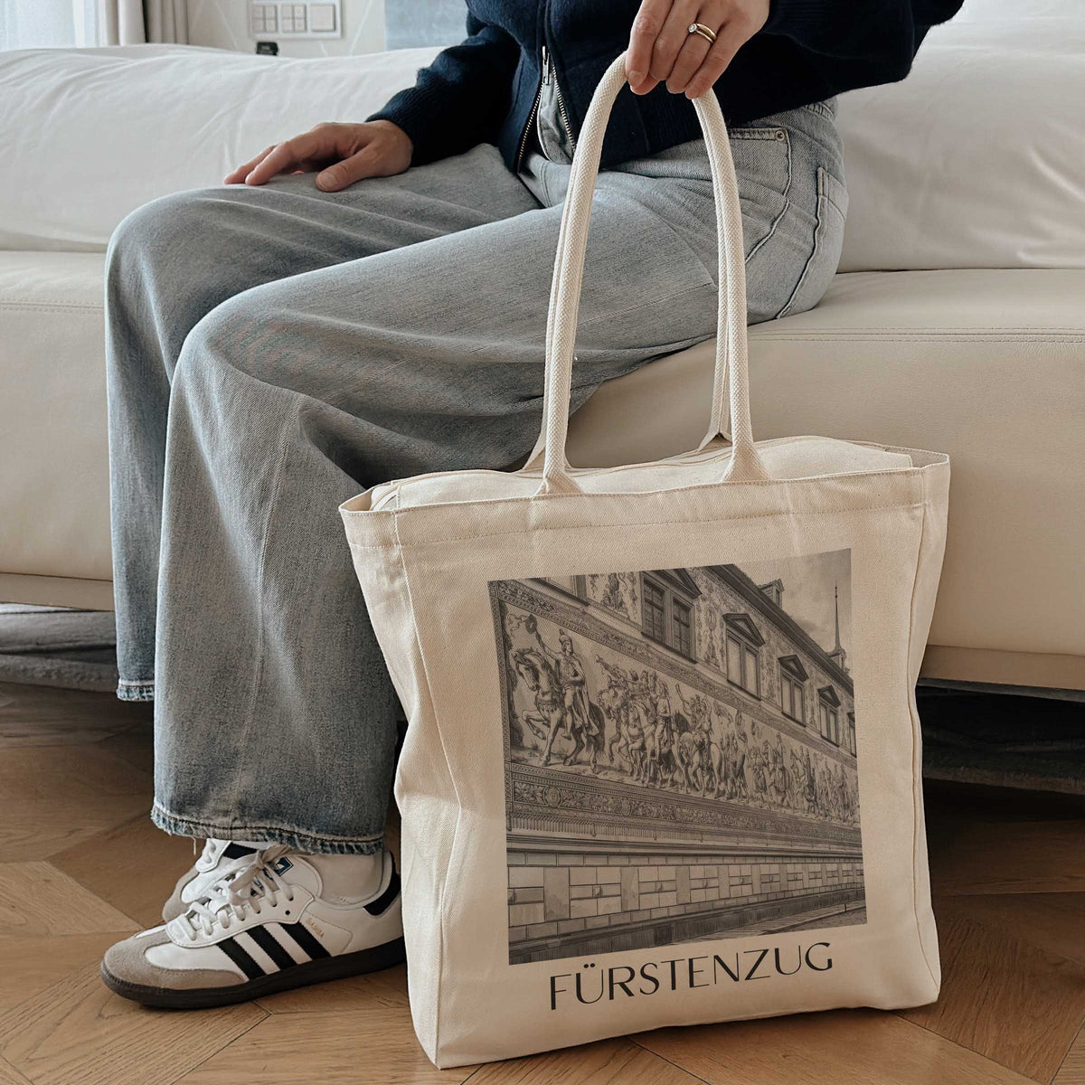 fürstenzug-dresden-deutschland-einkaufstasche-aquarell-schwarz-weiss