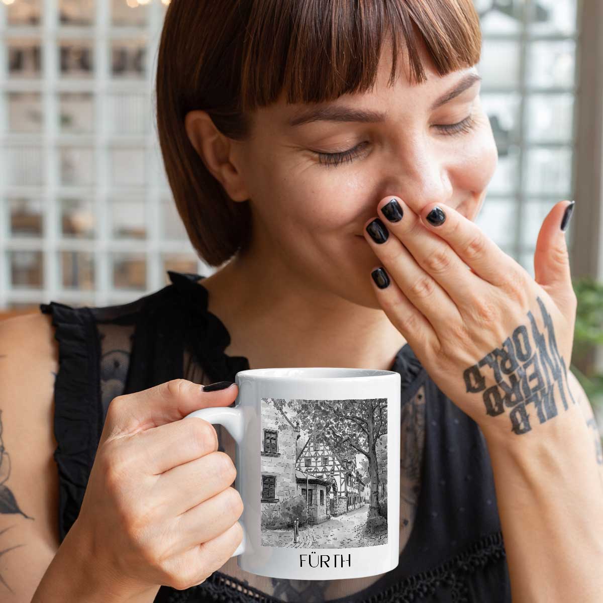 fürth-deutschland-kaffeebecher-aquarell-schwarz-weiss