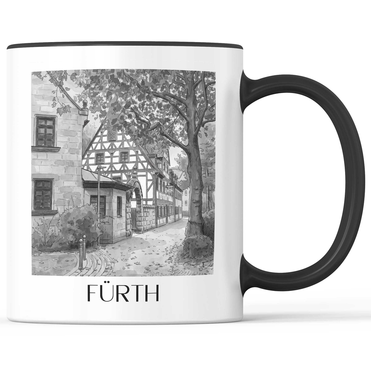 Fürth - Deutschland Becher - Kaffeetasse im Aquarell Schwarz-Weiß Stil - favplace