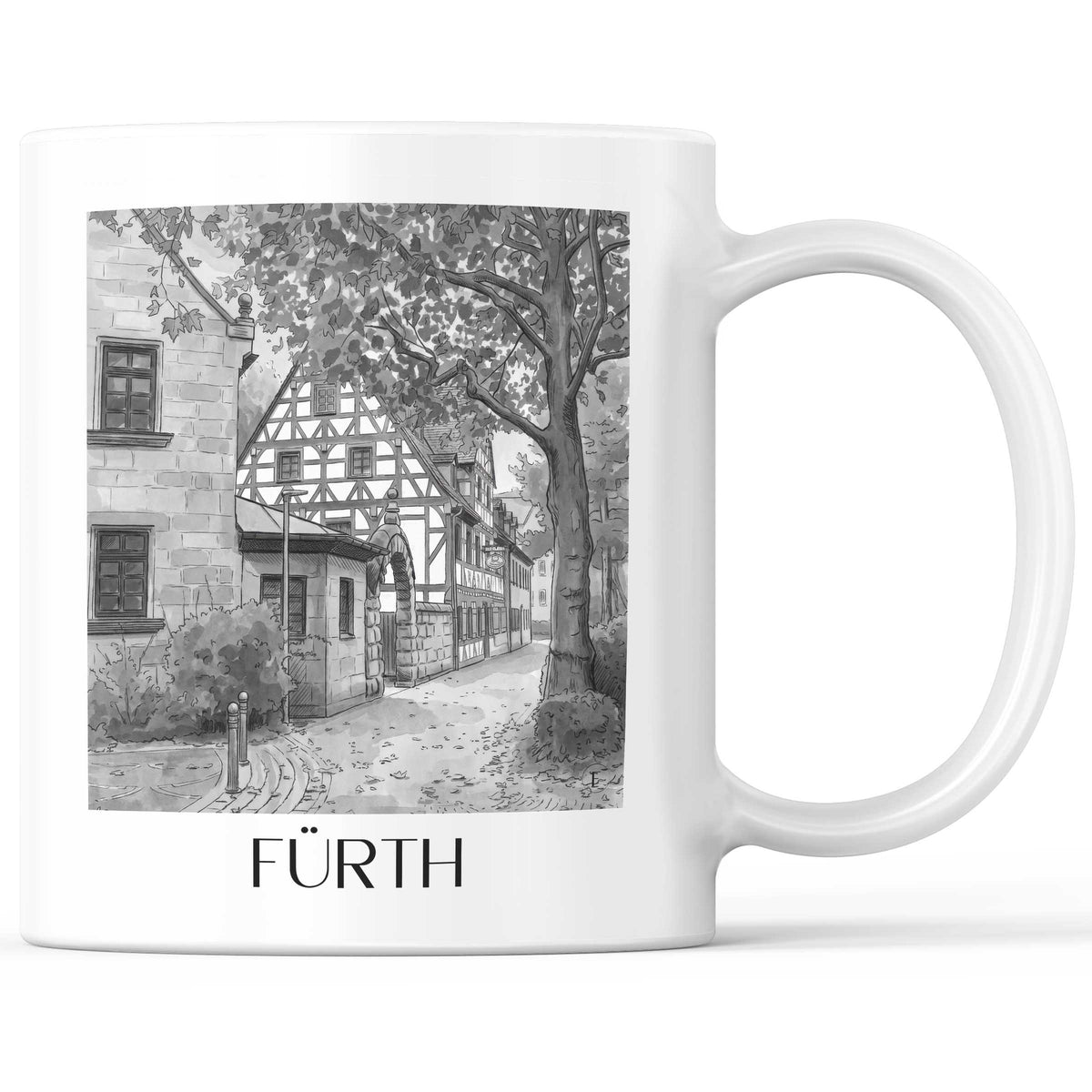Fürth - Deutschland Becher - Kaffeetasse im Aquarell Schwarz-Weiß Stil - favplace