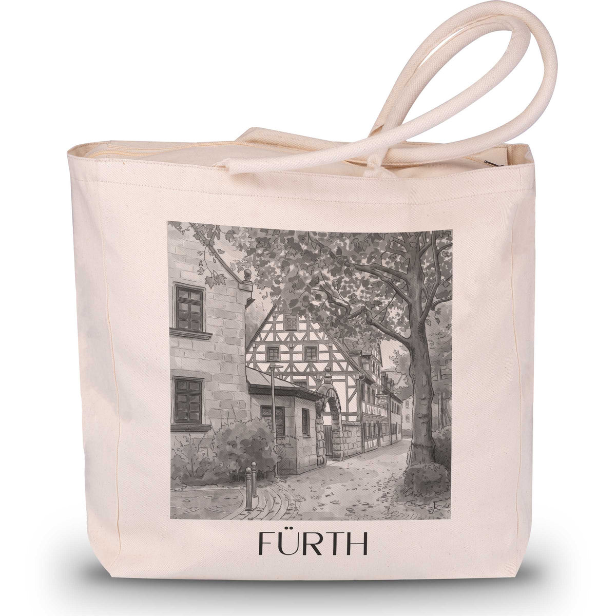 Fürth - Deutschland Tote Bag - Einkaufstasche im Aquarell Schwarz-Weiß Stil - favplace