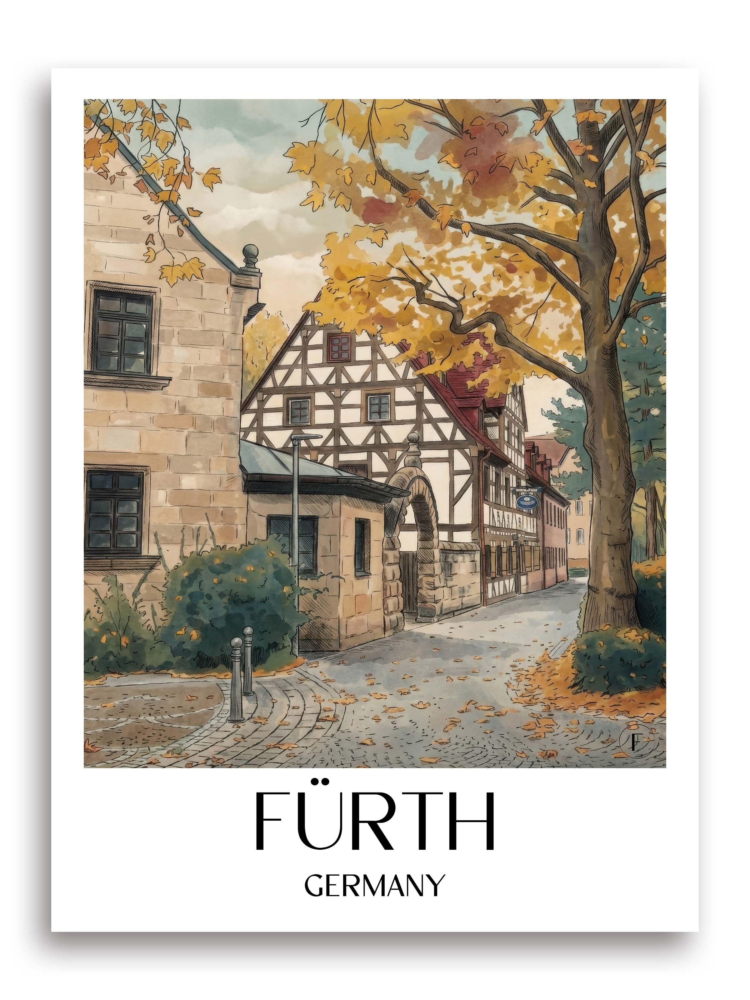 Fürth Poster - - Deutschland Kunstdruck - Aquarell von A4 bis A1 - favplace