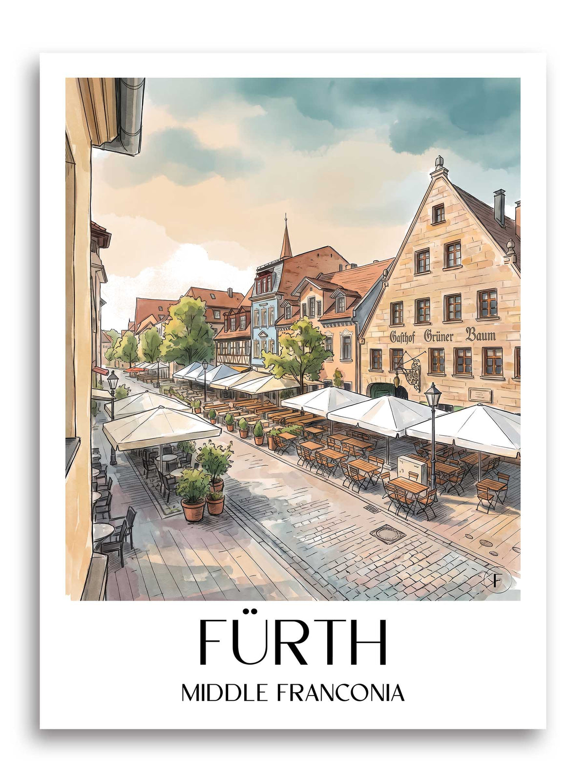Fürth Poster - Mittelfranken - Deutschland Kunstdruck - Aquarell von A4 bis A1 - favplace