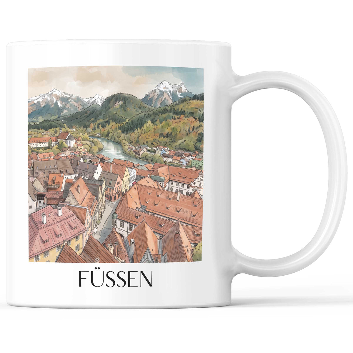Füssen Kaffeebecher - Ostallgäu - Deutschland Becher - Kaffeetasse im Aquarell Stil