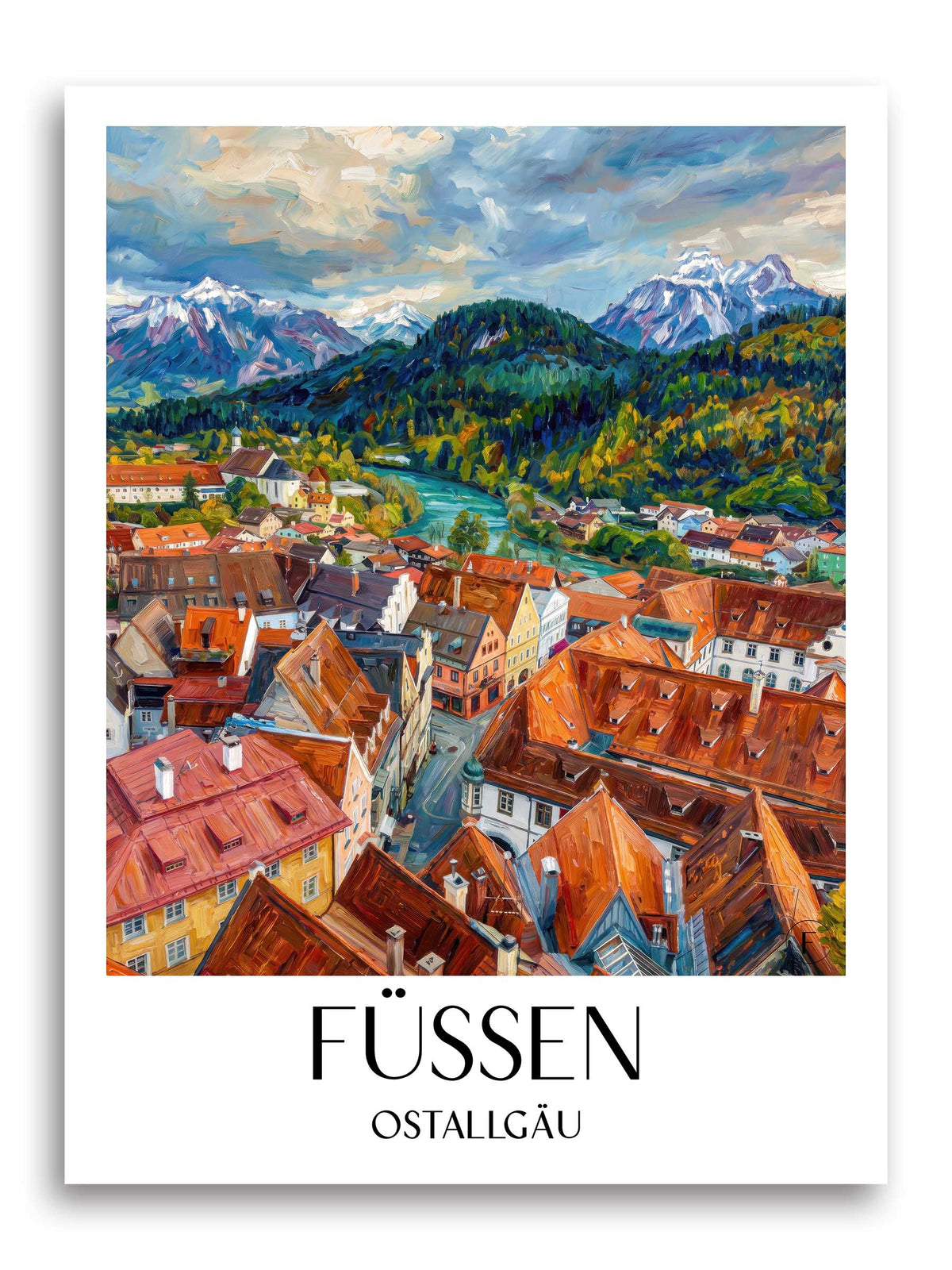 Füssen Poster - Ostallgäu - Deutschland Kunstdruck - Ölgemälde von A4 bis A1 - favplace