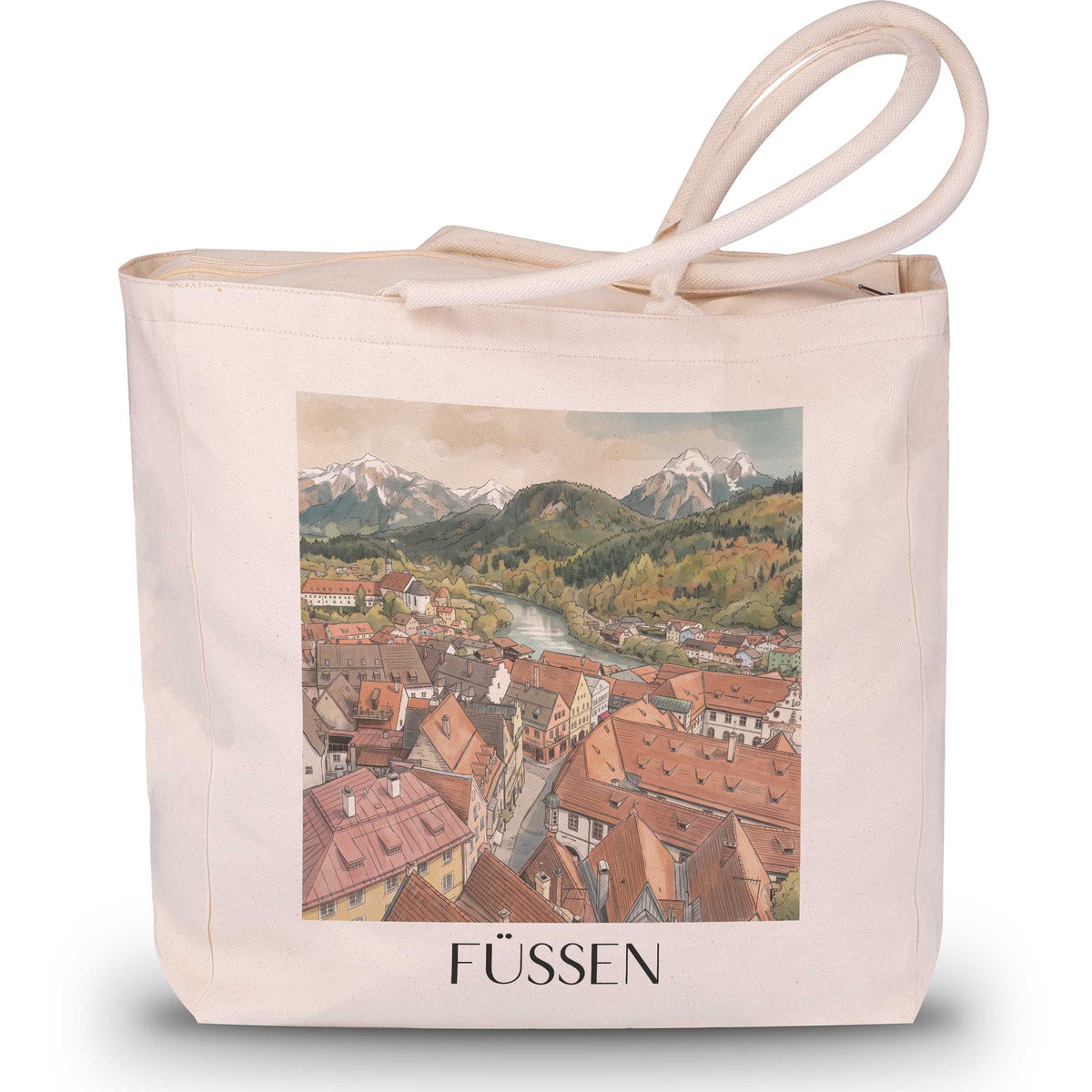Füssen Shopping Tasche - Ostallgäu - Deutschland Tote Bag - Einkaufstasche im Aquarell Stil - favplace
