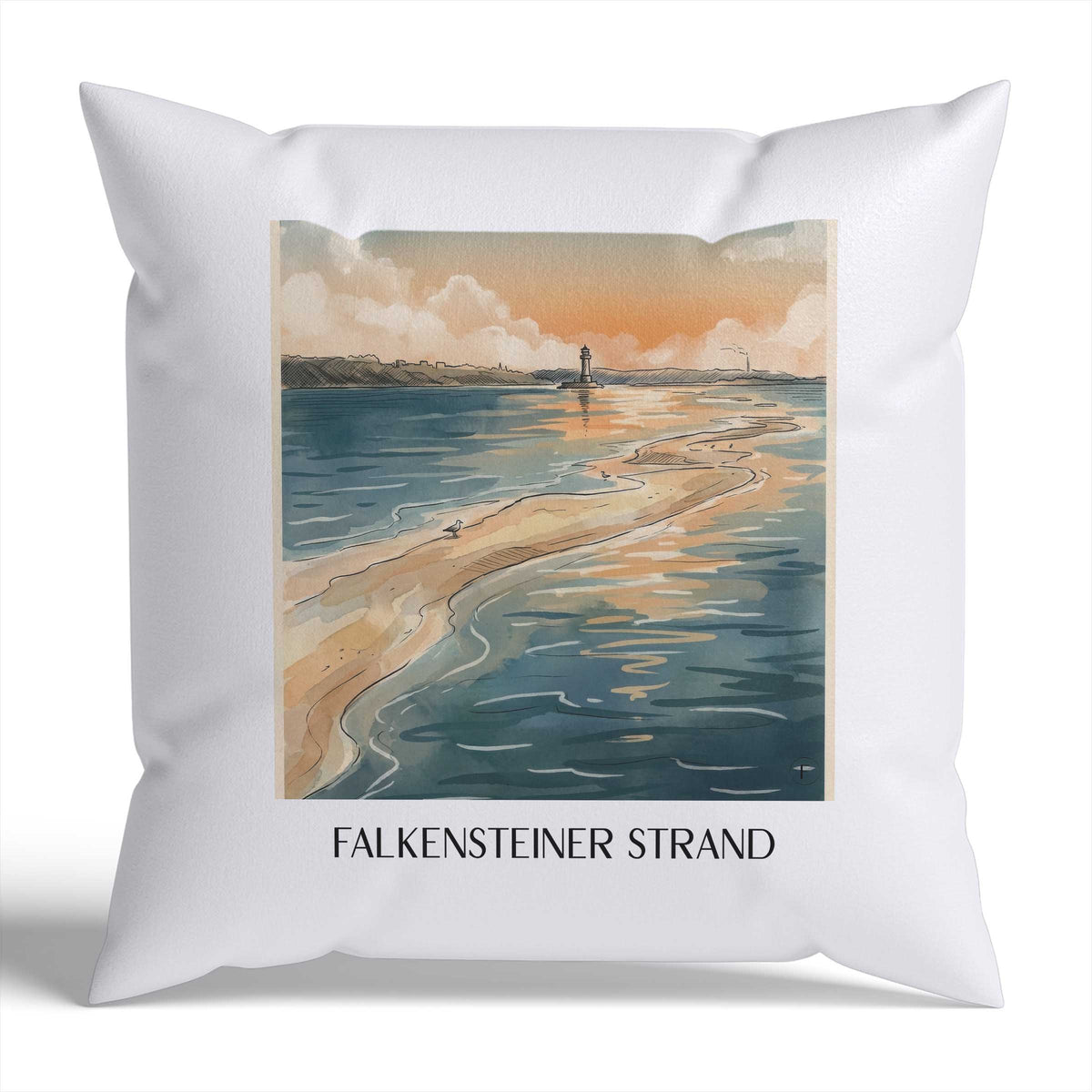 Falkensteiner Strand Kissenhülle - Zierkissen Bezug - Kiel - Deutschland Kissen bzw. Kissenbezug im Aquarell Stil - favplace