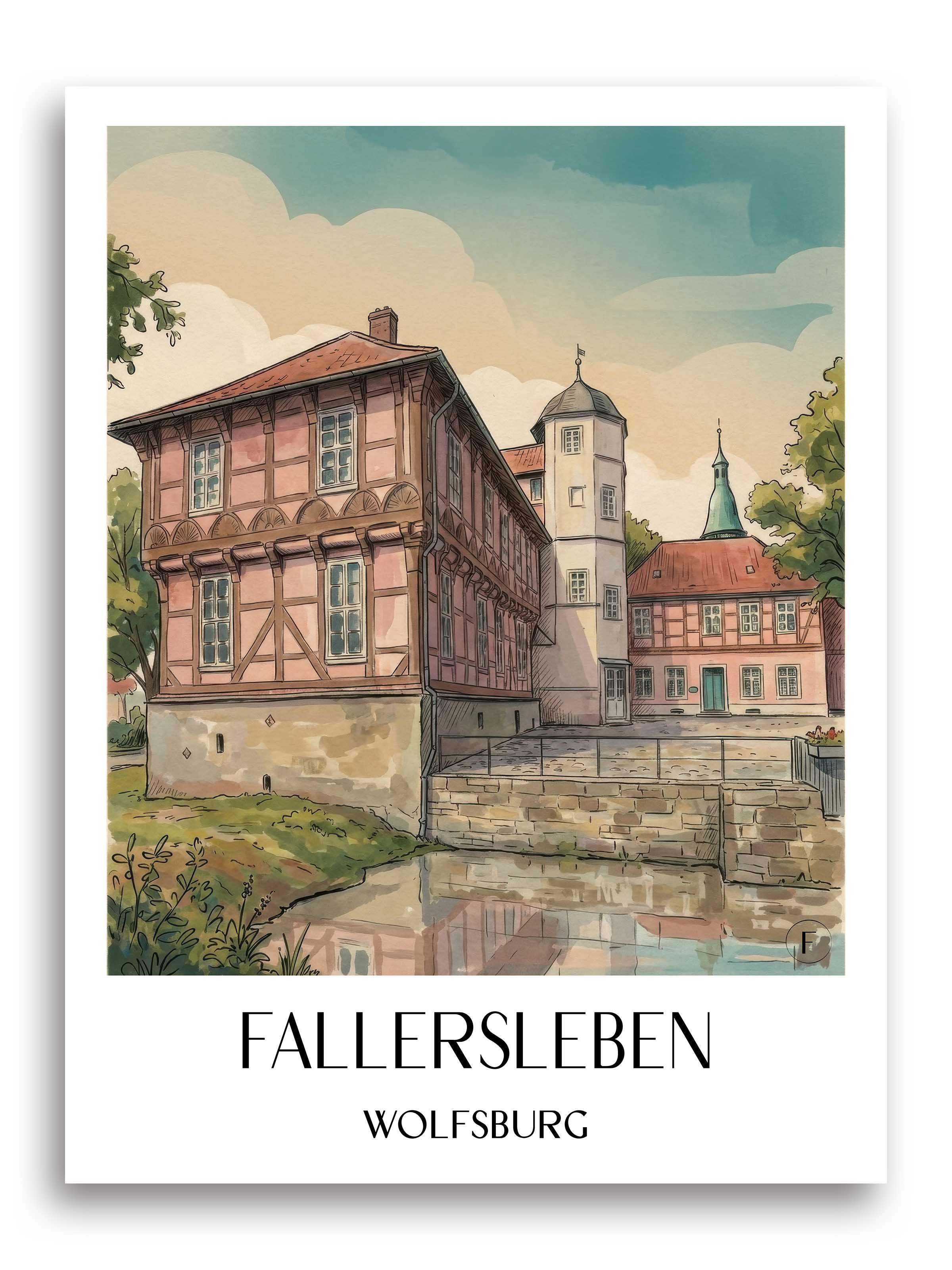 Fallersleben Poster - Wolfsburg - Deutschland Kunstdruck - Aquarell von A4 bis A1 - favplace