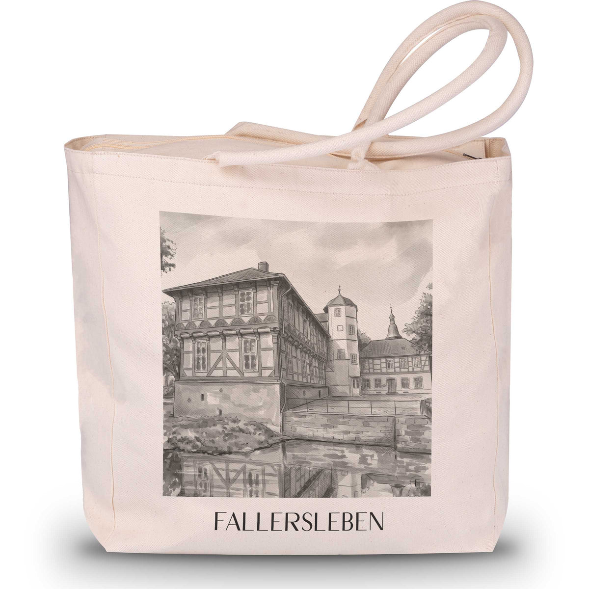 Fallersleben Shopping Tasche - Wolfsburg - Deutschland Tote Bag - Einkaufstasche im Aquarell Schwarz-Weiß Stil - favplace