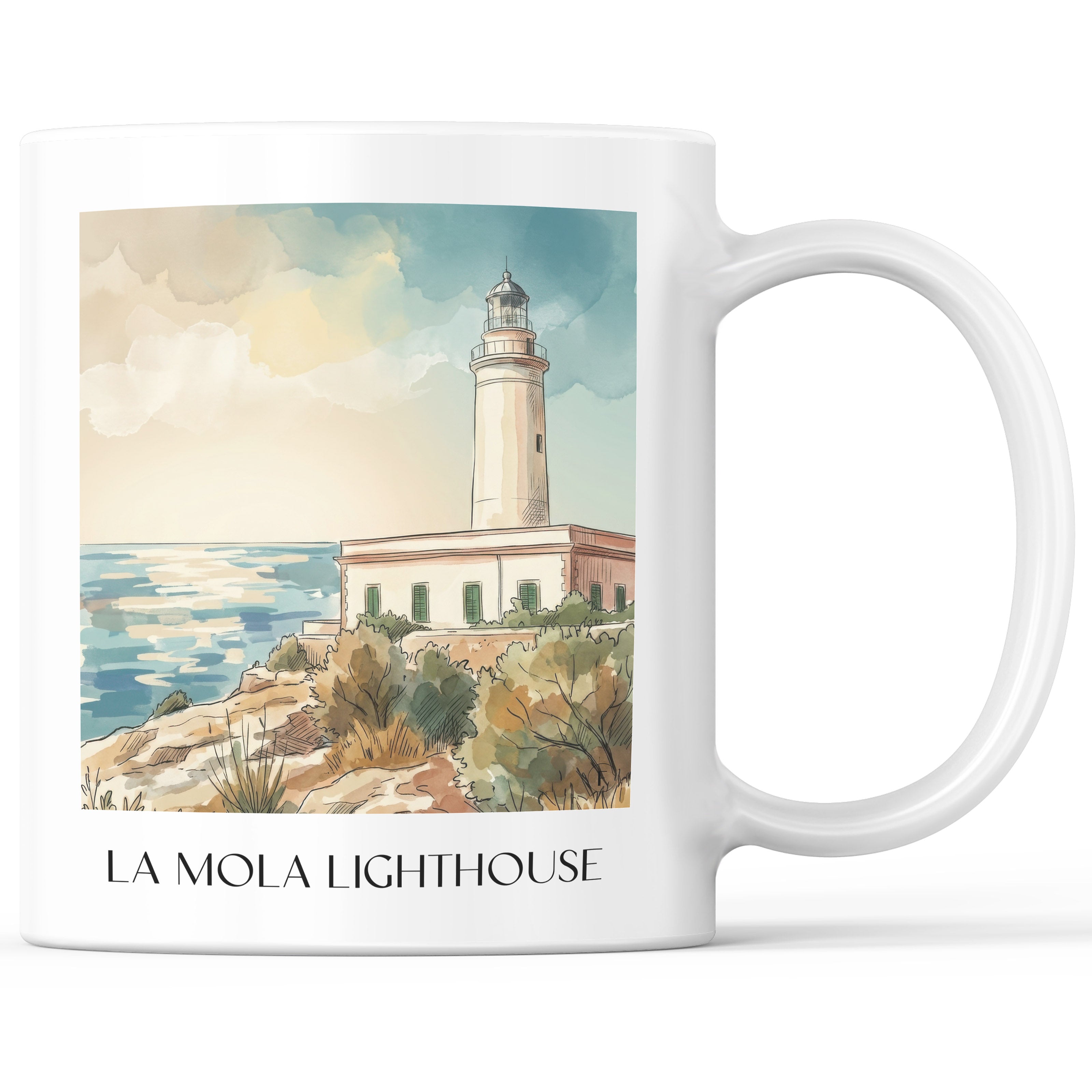 Far de la Mola Kaffeebecher - Formentera - Spanien Becher - Kaffeetasse im Aquarell Stil - favplace