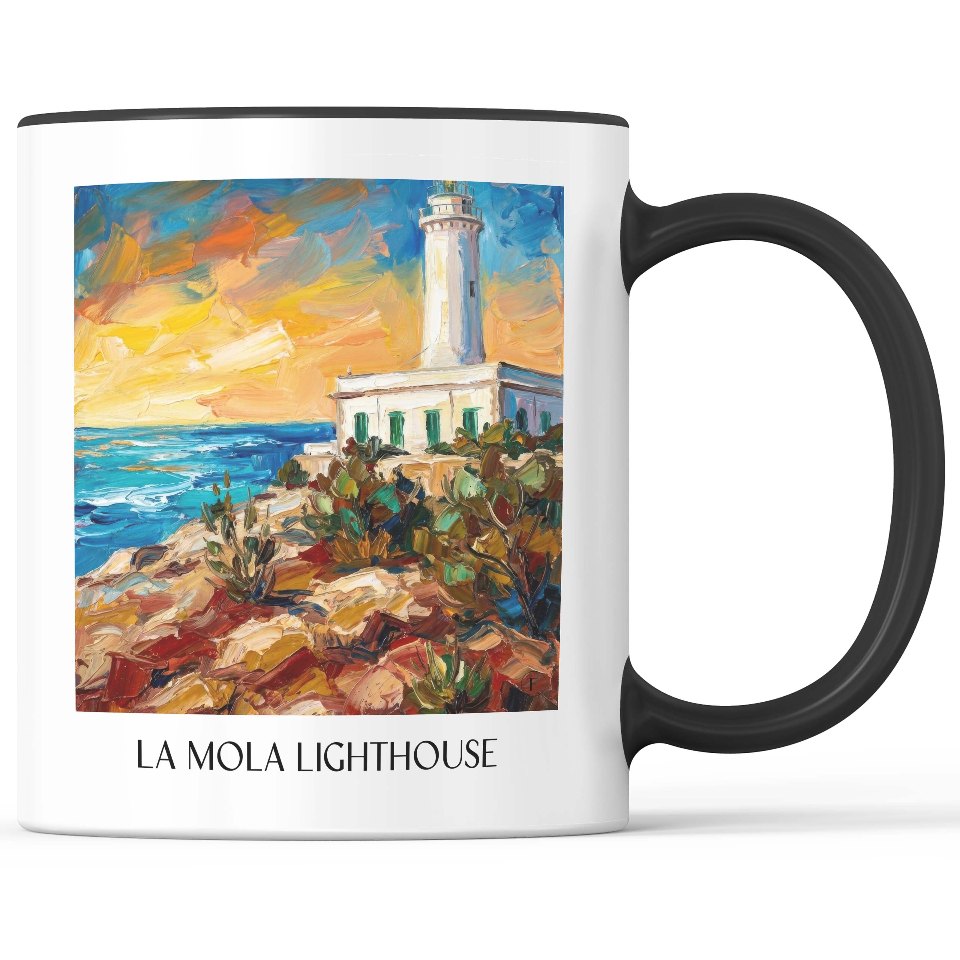 Far de la Mola Kaffeebecher - Formentera - Spanien Becher - Kaffeetasse im Ölgemälde Stil - favplace
