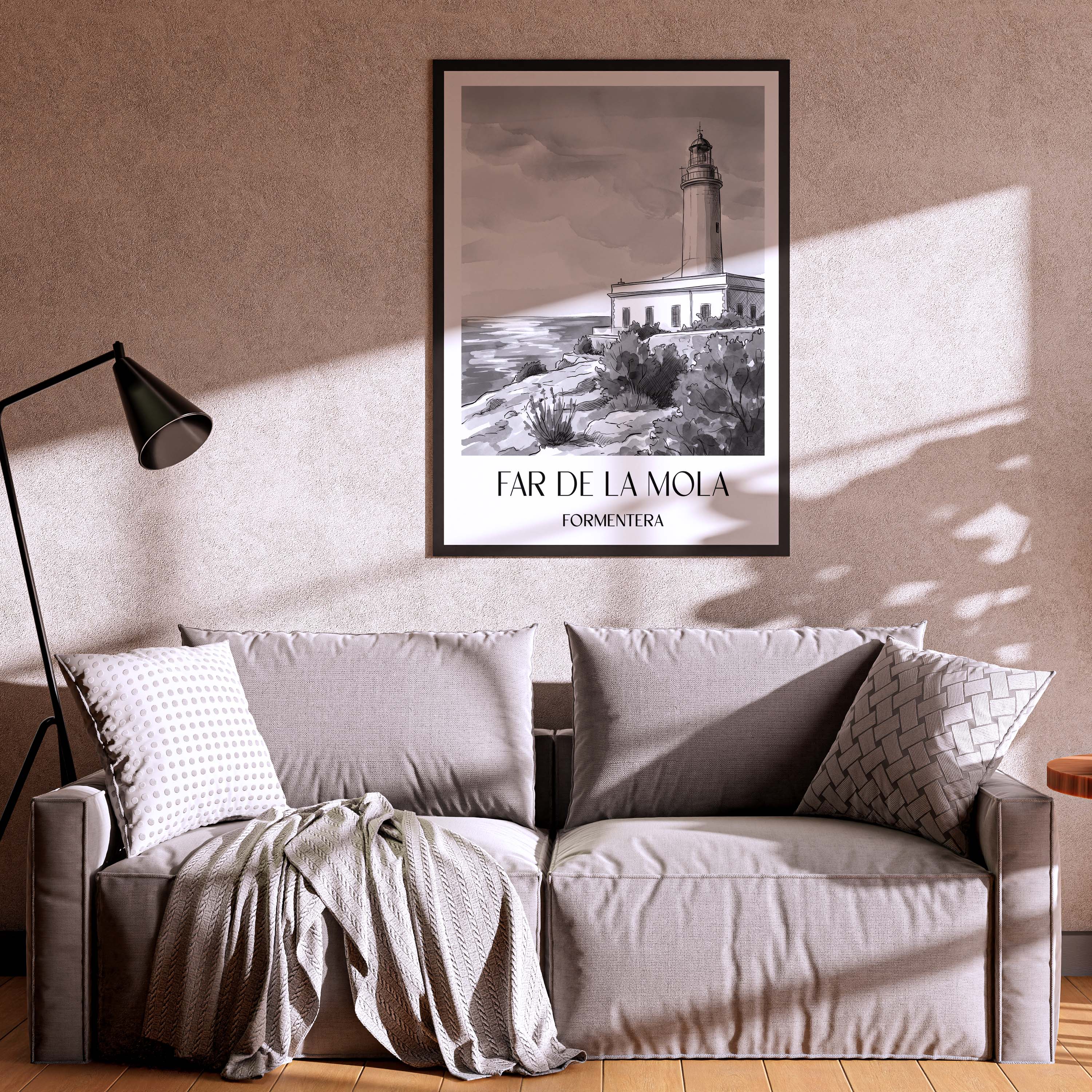 far-de-la-mola-formentera-spanien-poster-aquarell-schwarz-weiss