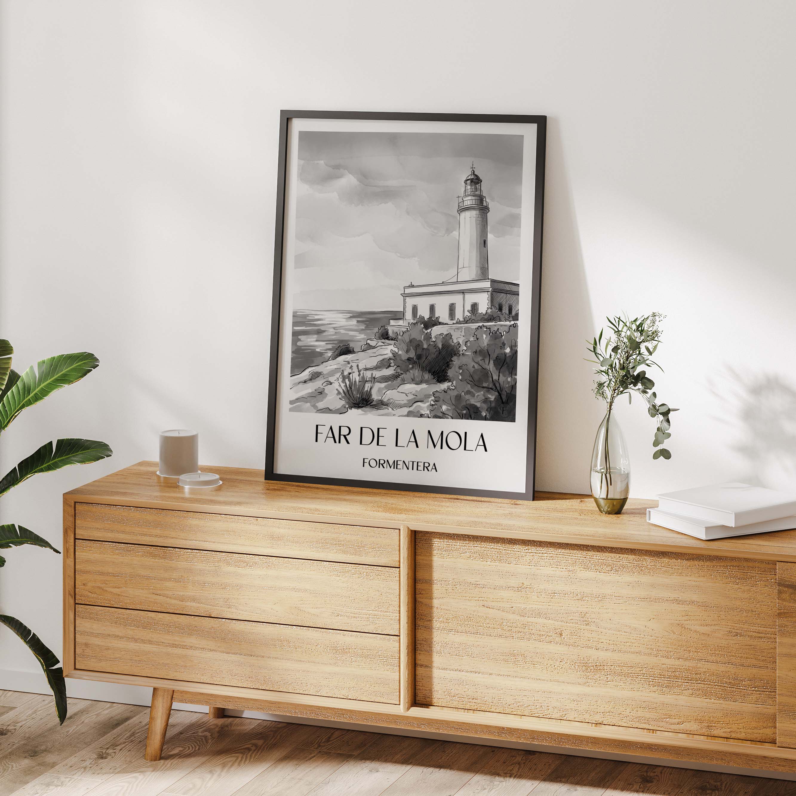 far-de-la-mola-formentera-spanien-poster-aquarell-schwarz-weiss