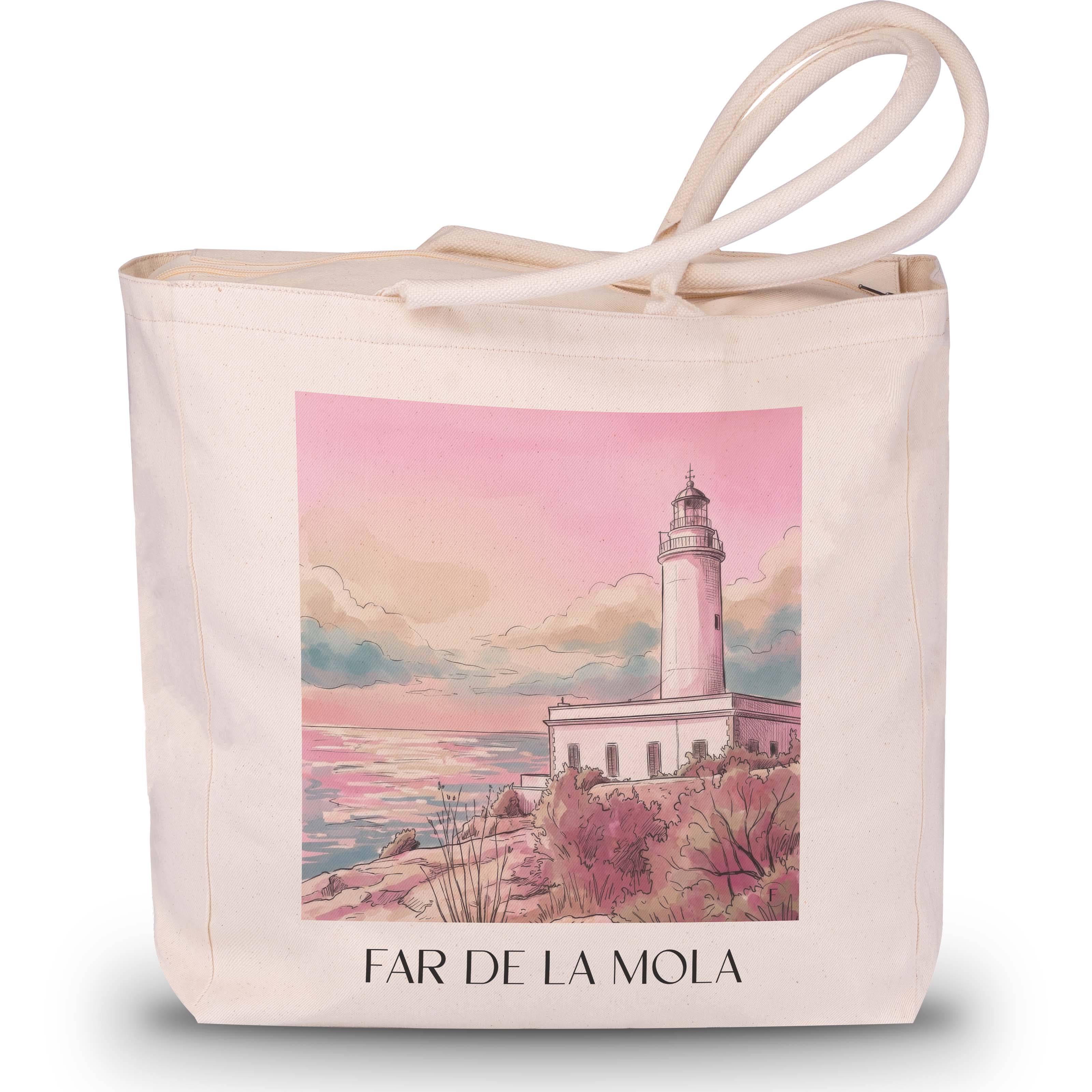 far-de-la-mola-formentera-spanien-einkaufstasche-aquarell-pink-rosa