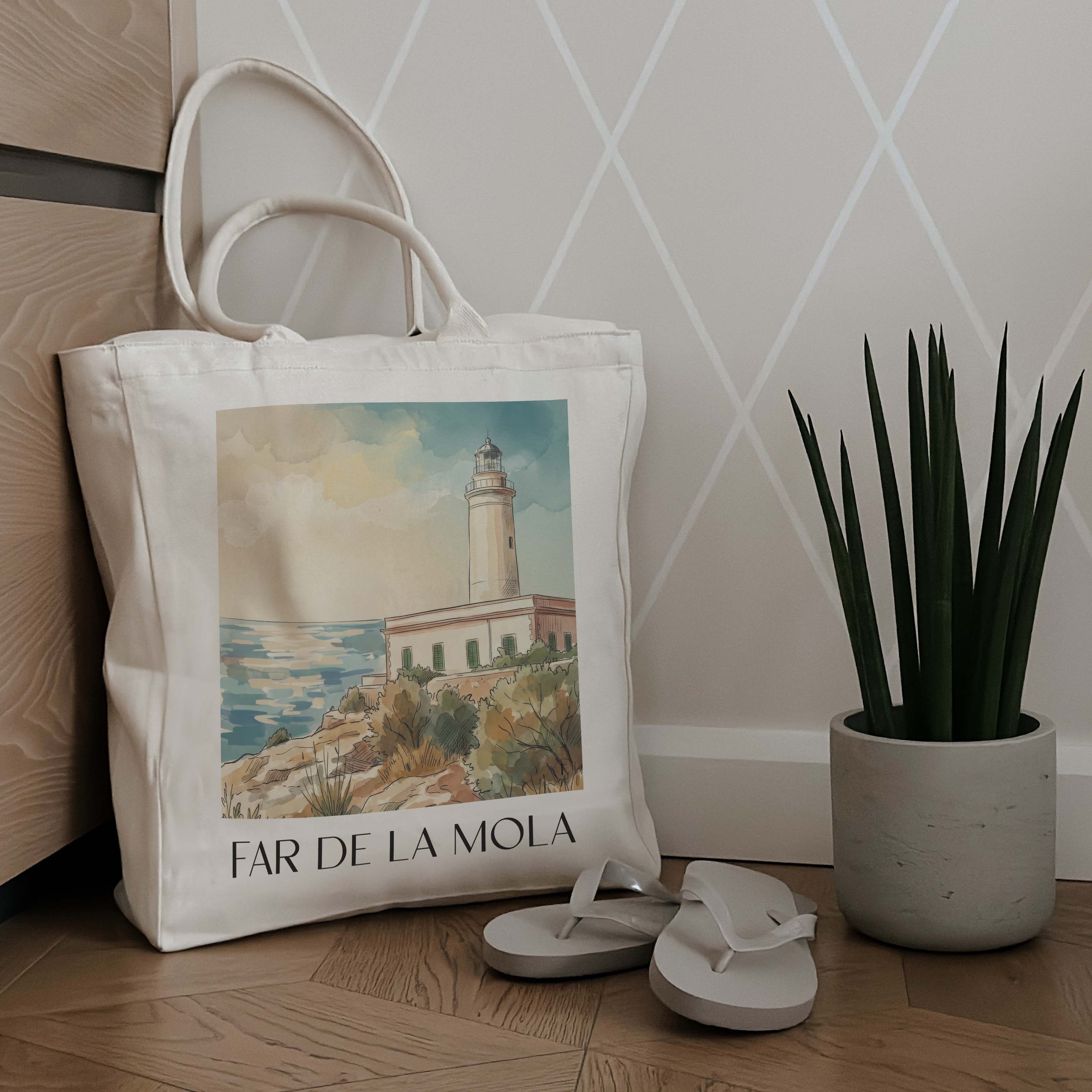 far-de-la-mola-formentera-spanien-einkaufstasche-aquarell