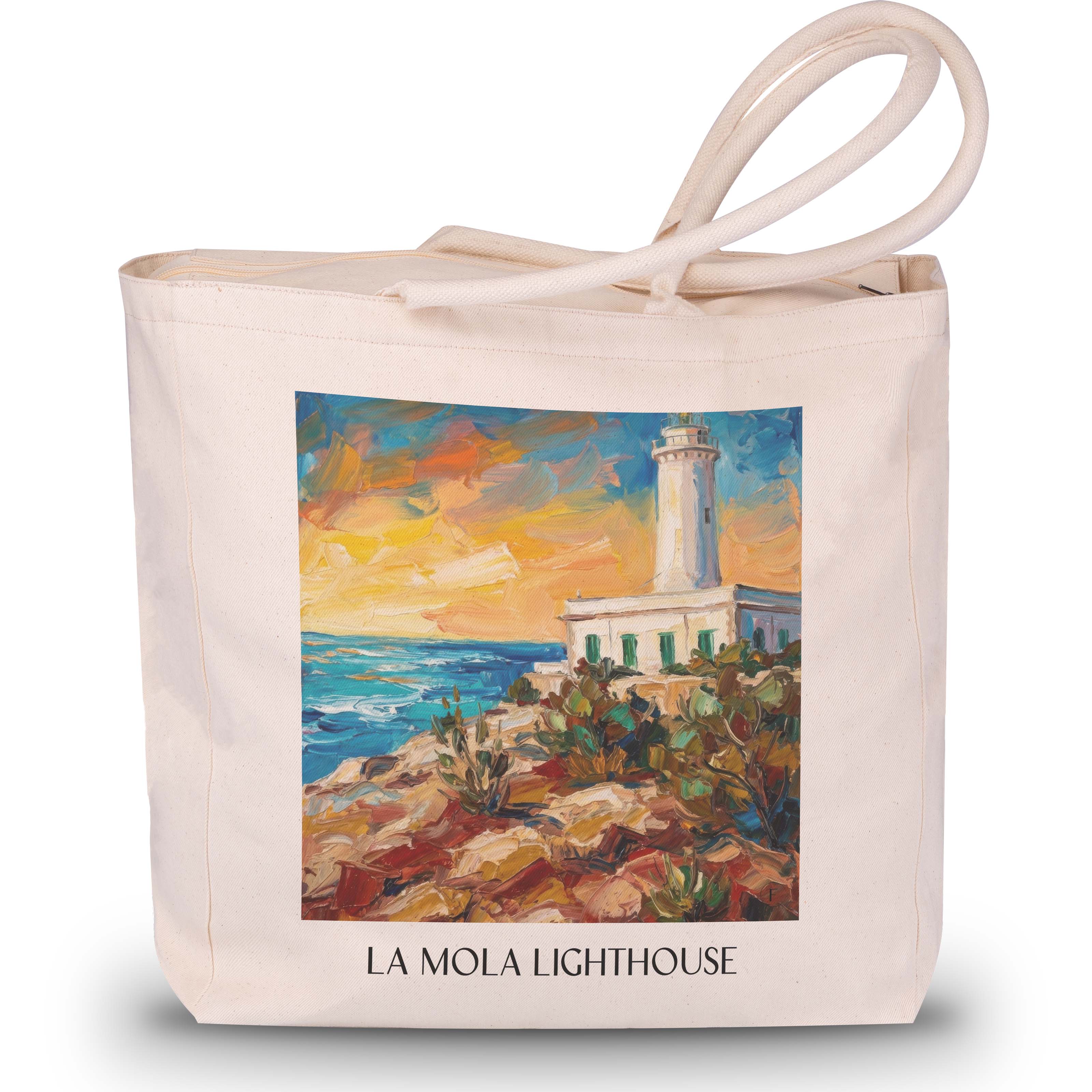 Far de la Mola Shopping Tasche - Formentera - Spanien Tote Bag - Einkaufstasche im Ölgemälde Stil - favplace