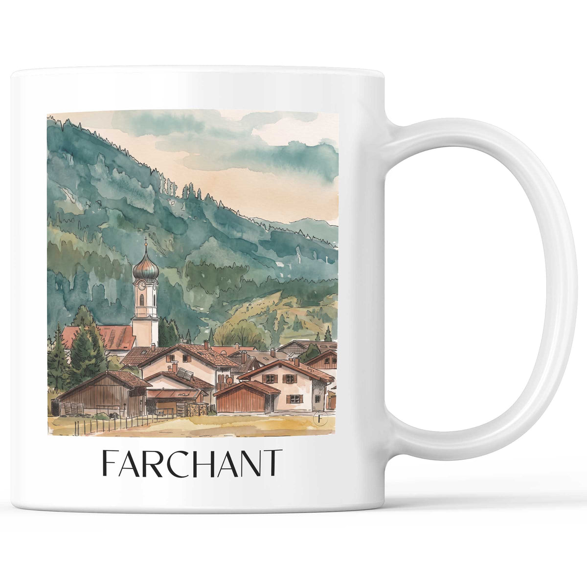 Farchant Kaffeebecher - Werdenfelser - Deutschland Becher - Kaffeetasse im Aquarell Stil