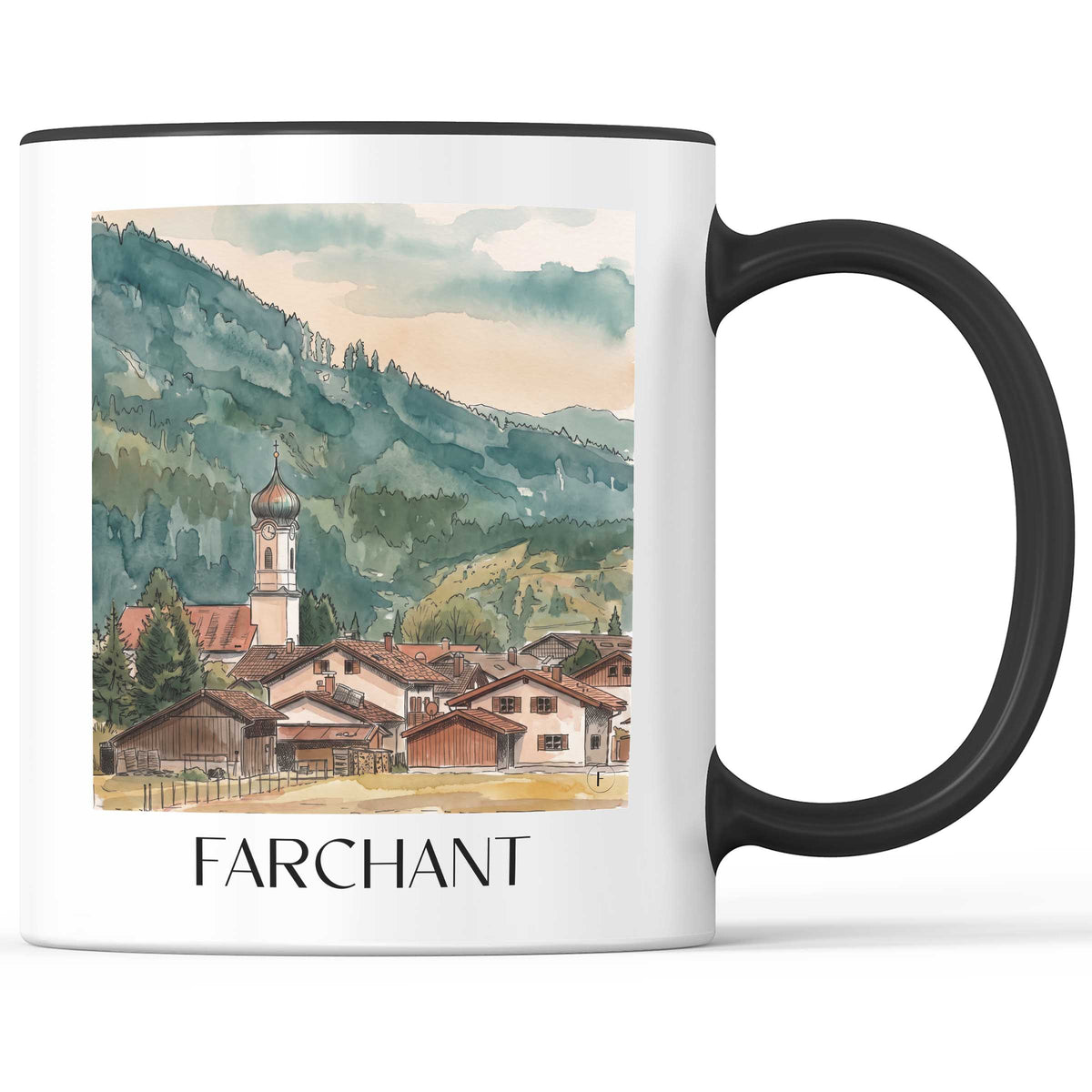 Farchant Kaffeebecher - Werdenfelser - Deutschland Becher - Kaffeetasse im Aquarell Stil