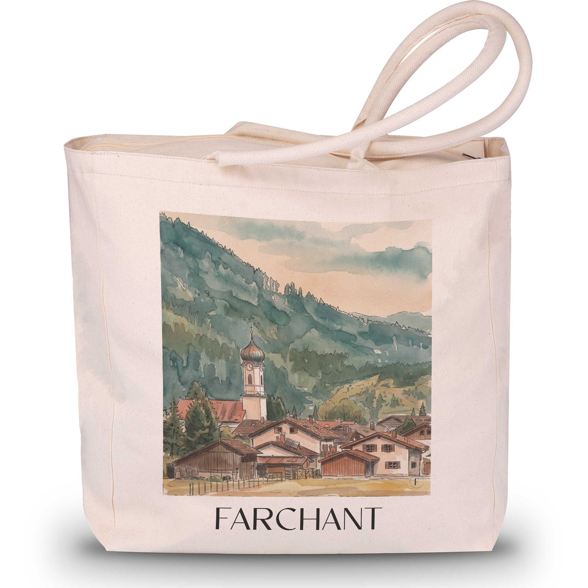 Farchant Shopping Tasche - Werdenfelser - Deutschland Tote Bag - Einkaufstasche im Aquarell Stil