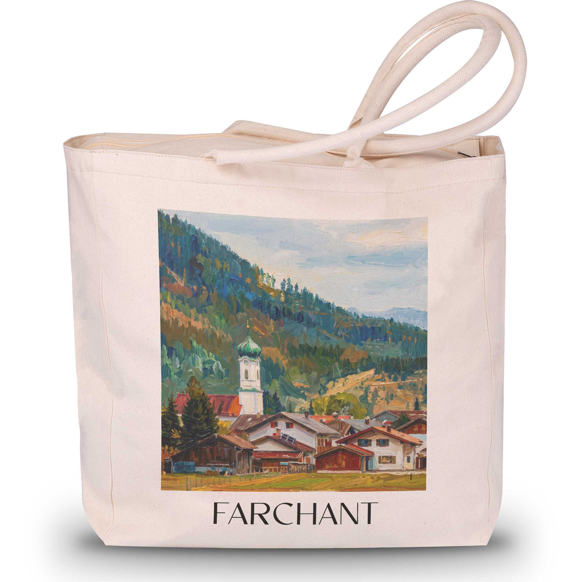 Farchant Shopping Tasche - Werdenfelser - Deutschland Tote Bag - Einkaufstasche im Ölgemälde Stil - favplace