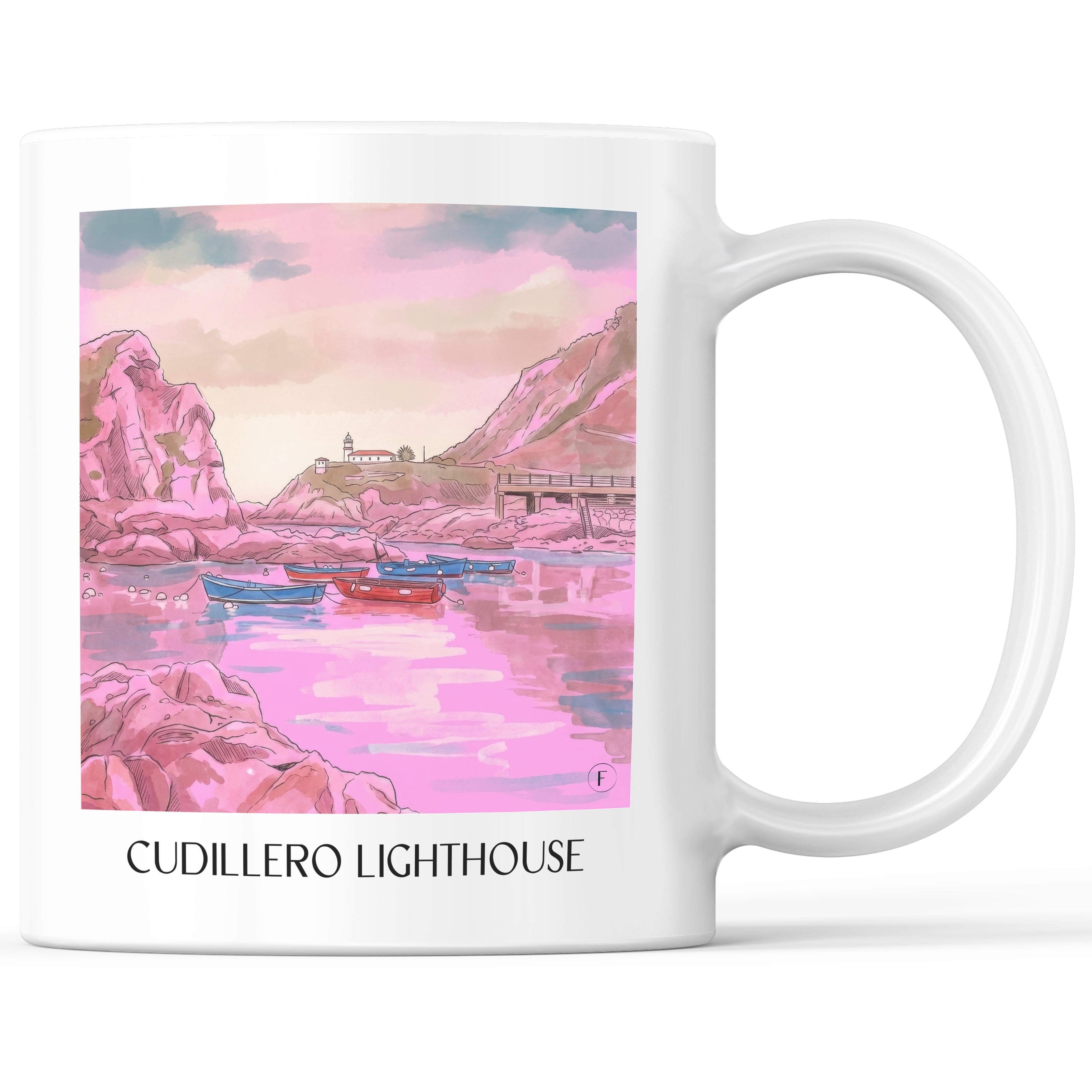 Faro de Cudillero Kaffeebecher - Spanien - Spanien Becher - Kaffeetasse im Aquarell Pink Stil - favplace