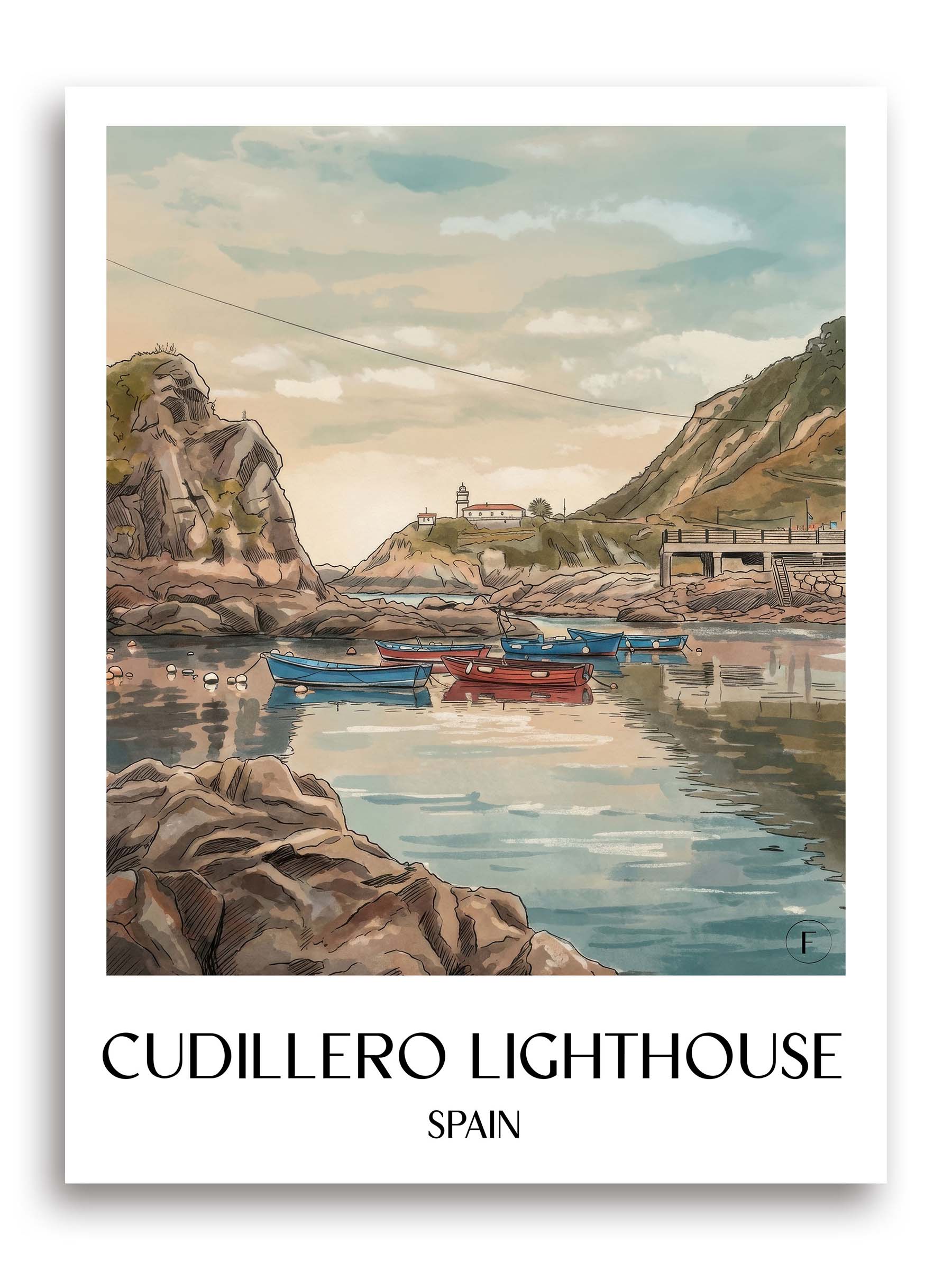 Faro de Cudillero Poster - Spanien - Spanien Kunstdruck - Aquarell von A4 bis A1 - favplace