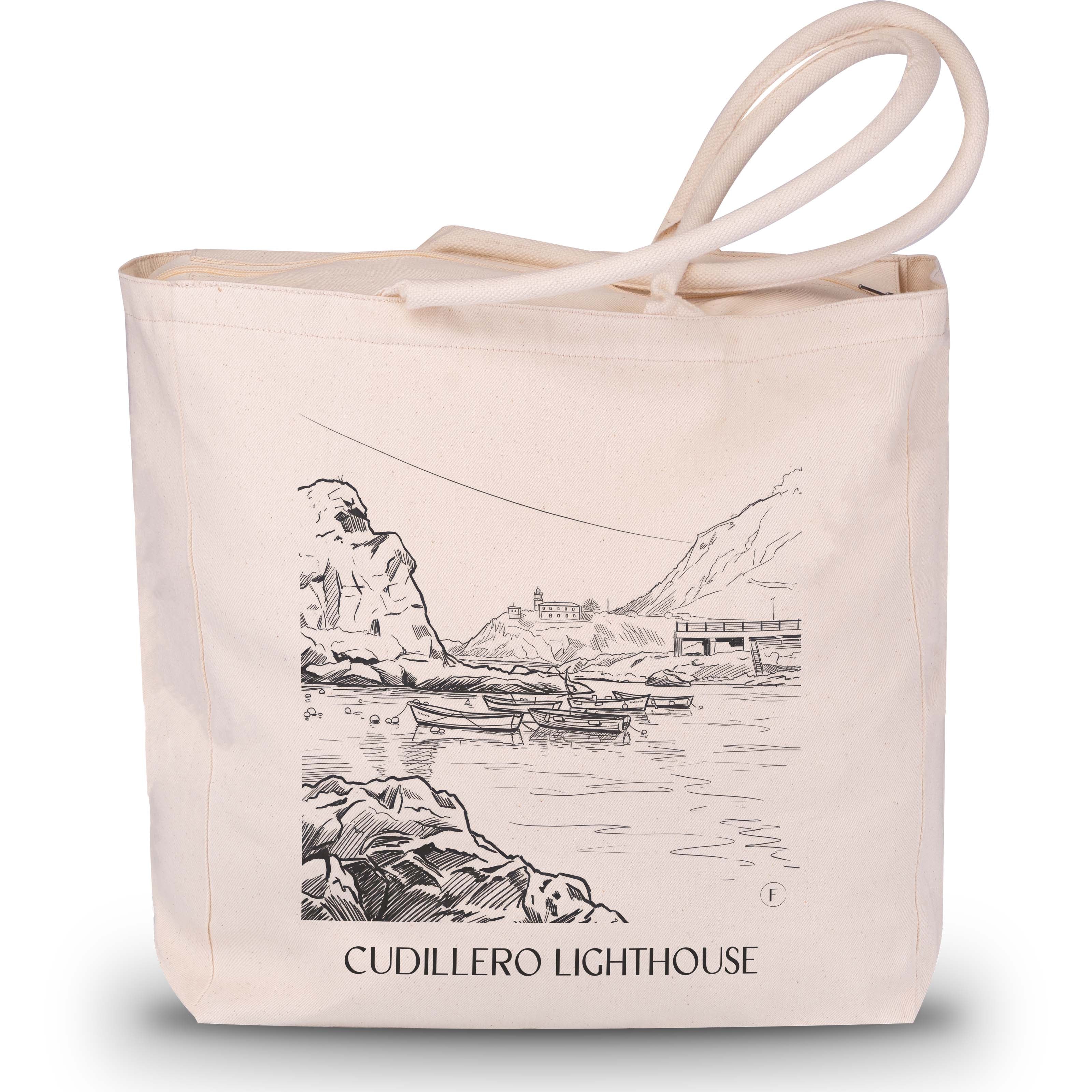 Faro de Cudillero Shopping Tasche - Spanien - Spanien Tote Bag - Einkaufstasche im Skizze Stil - favplace