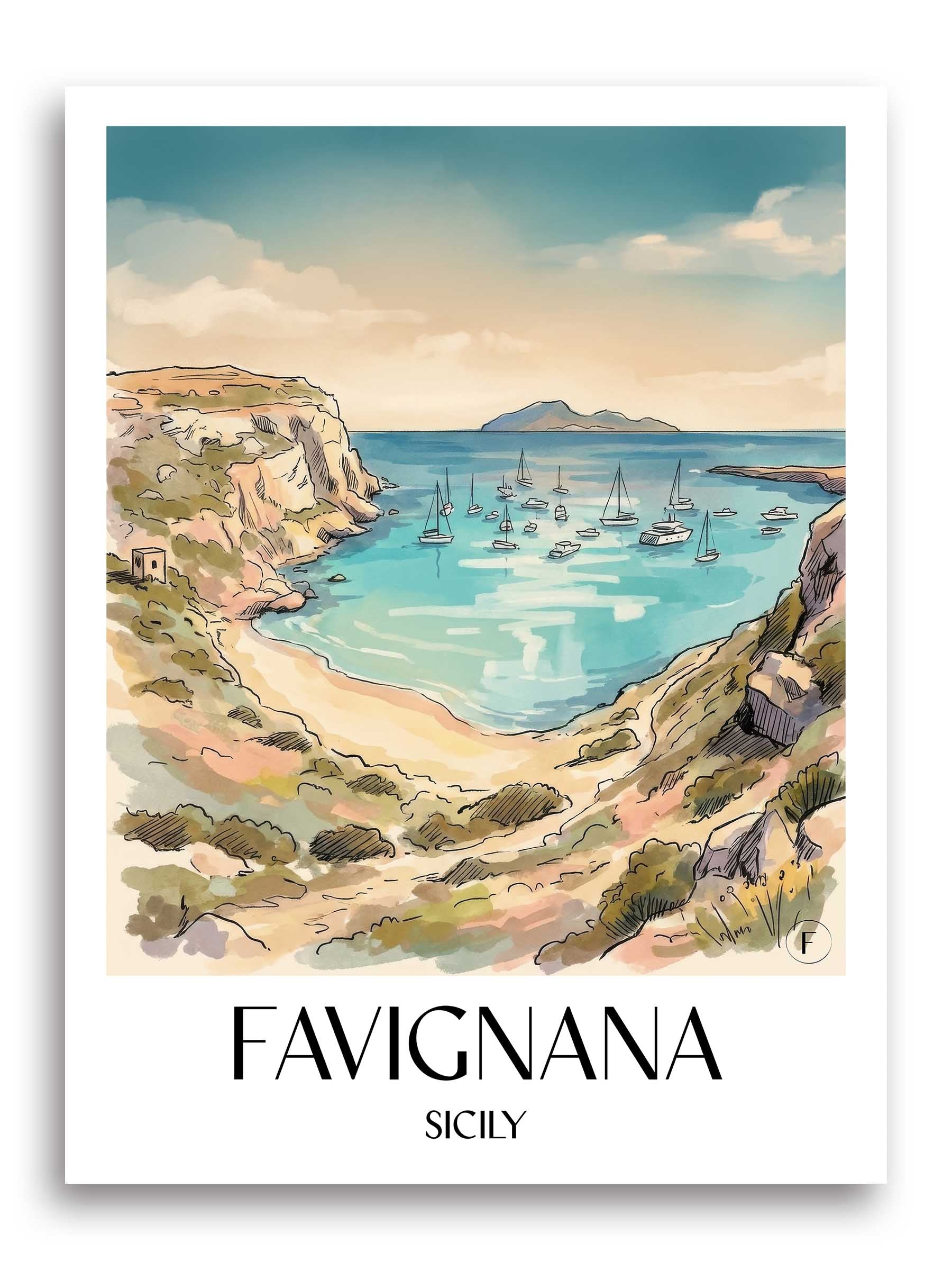 Favignana Poster - Sizilien - Italien Kunstdruck - Aquarell von A4 bis A1 - favplace