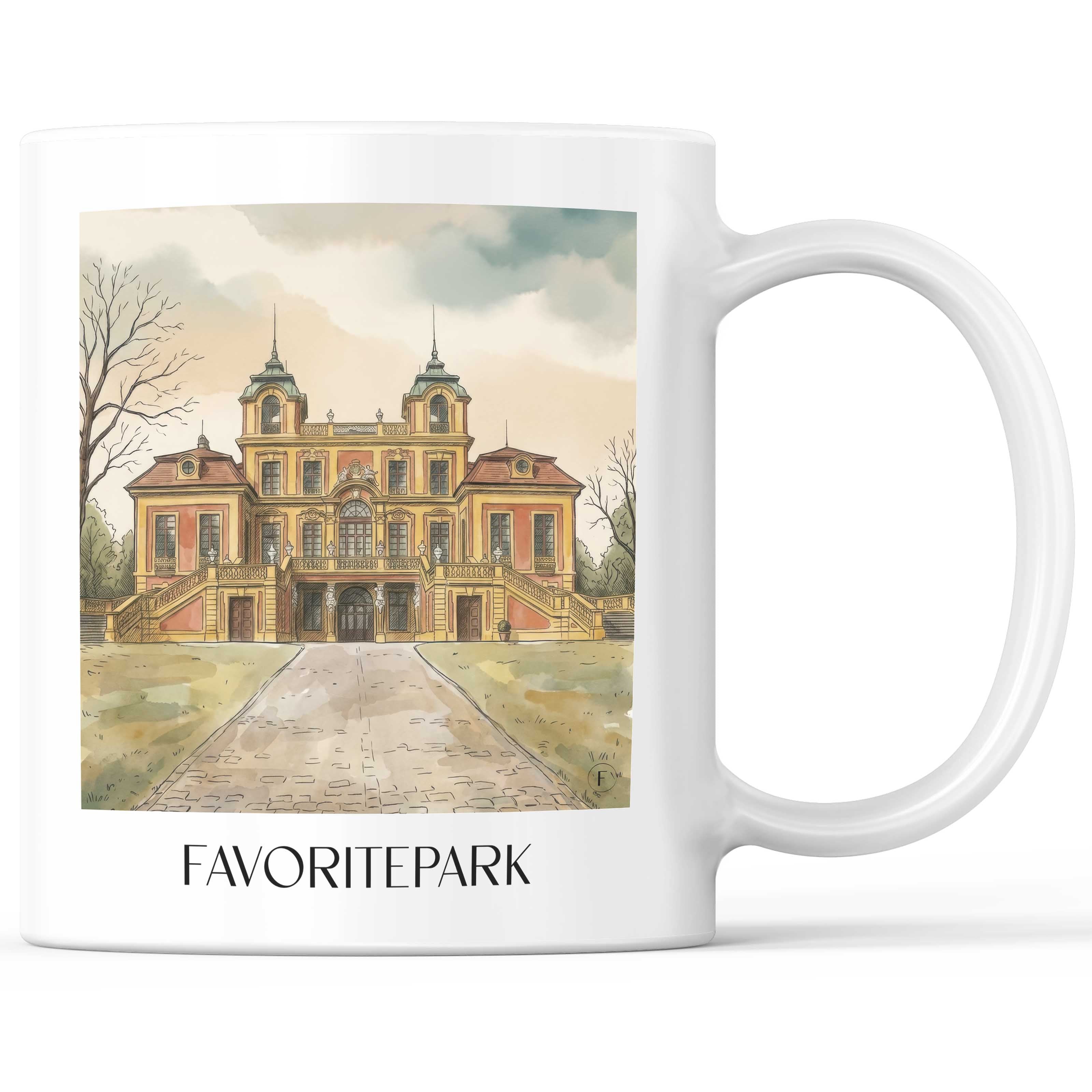 Favoritepark Kaffeebecher - Ludwigsburg - Deutschland Becher - Kaffeetasse im Aquarell Stil - favplace