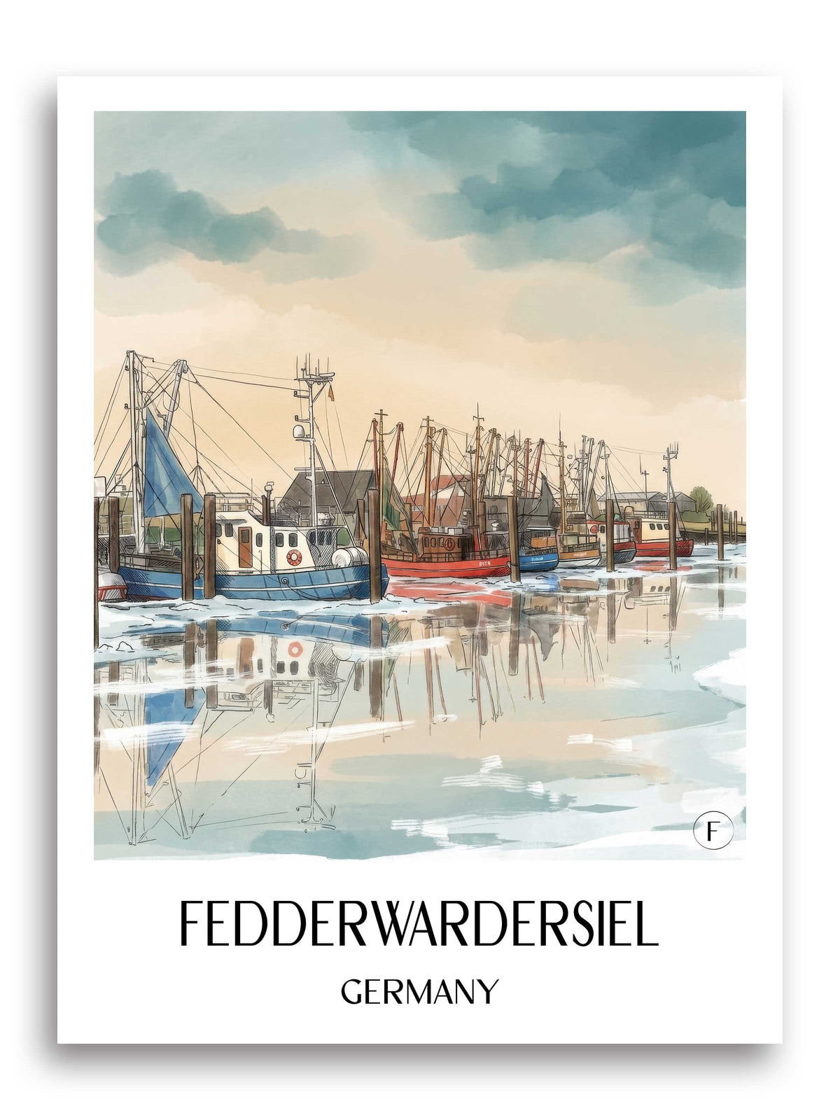 Fedderwardersiel Poster - Niedersachsen - Deutschland Kunstdruck - Aquarell von A4 bis A1 - favplace
