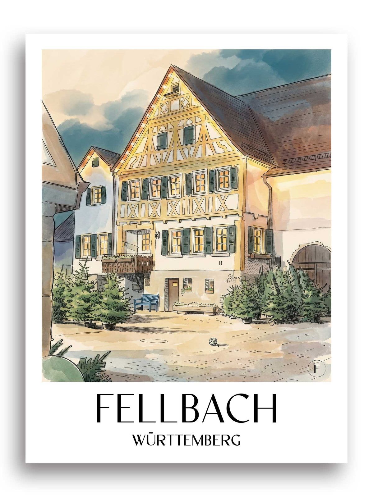 fellbach-württemberg-deutschland-poster-aquarell