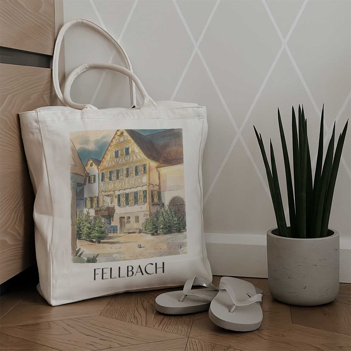 fellbach-württemberg-deutschland-einkaufstasche-aquarell