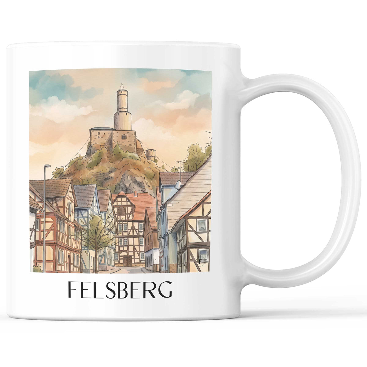 Felsberg Kaffeebecher - Edertal - Deutschland Becher - Kaffeetasse im Aquarell Stil - favplace